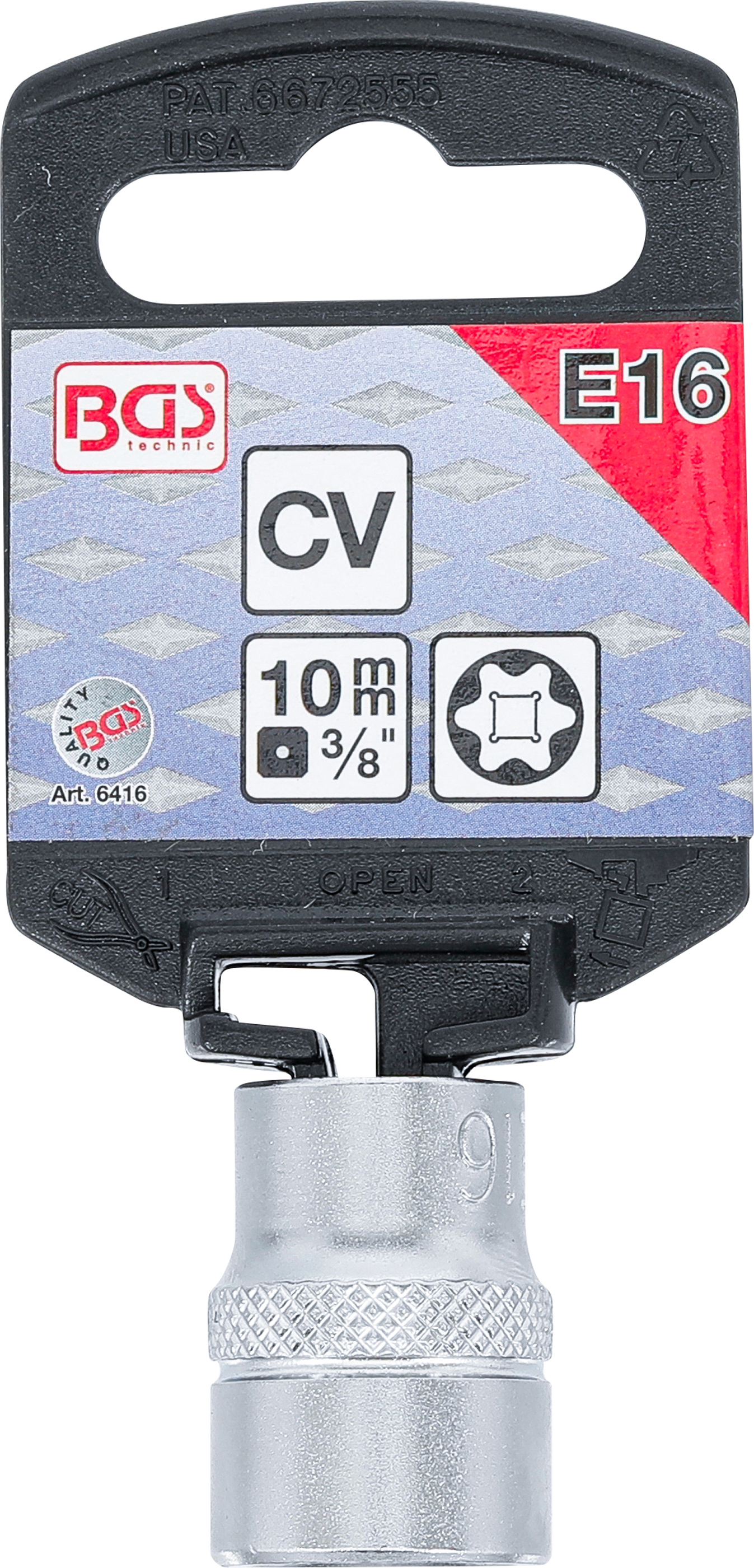 BGS Steckschlüssel-Einsatz E-Profil | Antrieb Innenvierkant 10 mm (3/8") | SW E16