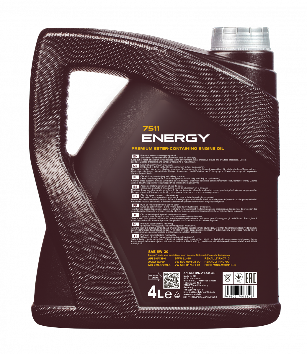 5W-30 Mannol 7511 Energy Motoröl 4 Liter