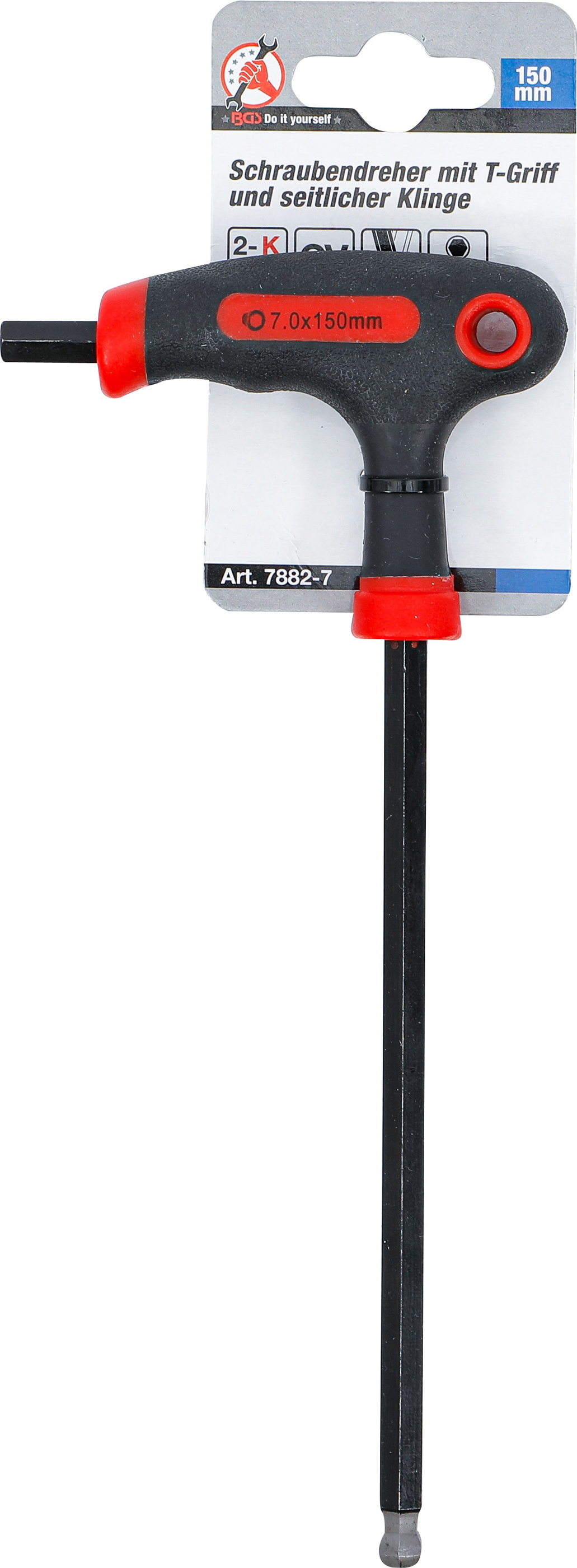 BGS Schraubendreher mit T-Griff und seitlicher Klinge | Innensechskant / Innensechskant mit Kugelkopf 7 mm
