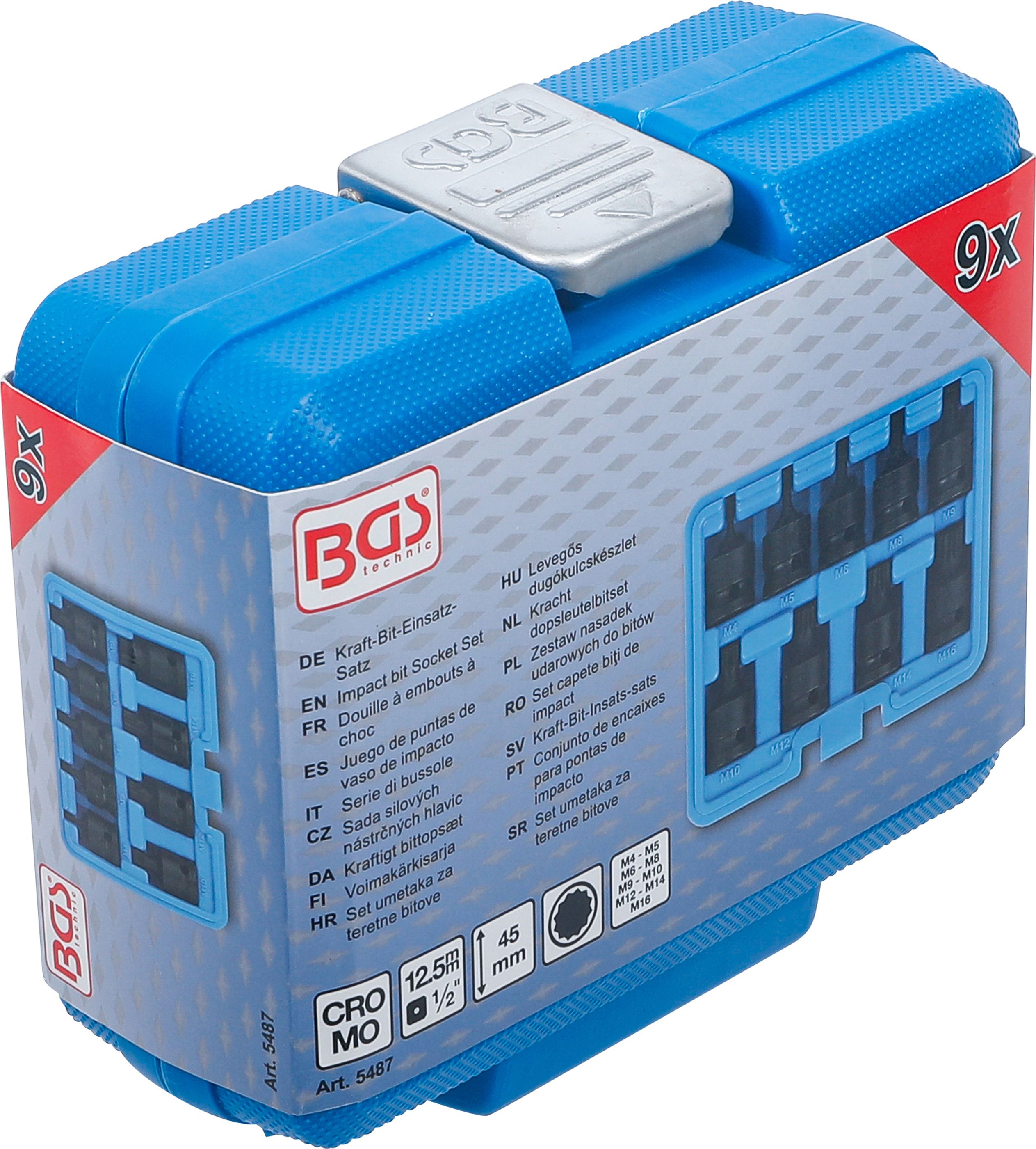 BGS Kraft-Bit-Einsatz-Satz | Antrieb Innenvierkant 12,5 mm (1/2") | Innenvielzahn (für XZN) M4 - M16 | 9-tlg.