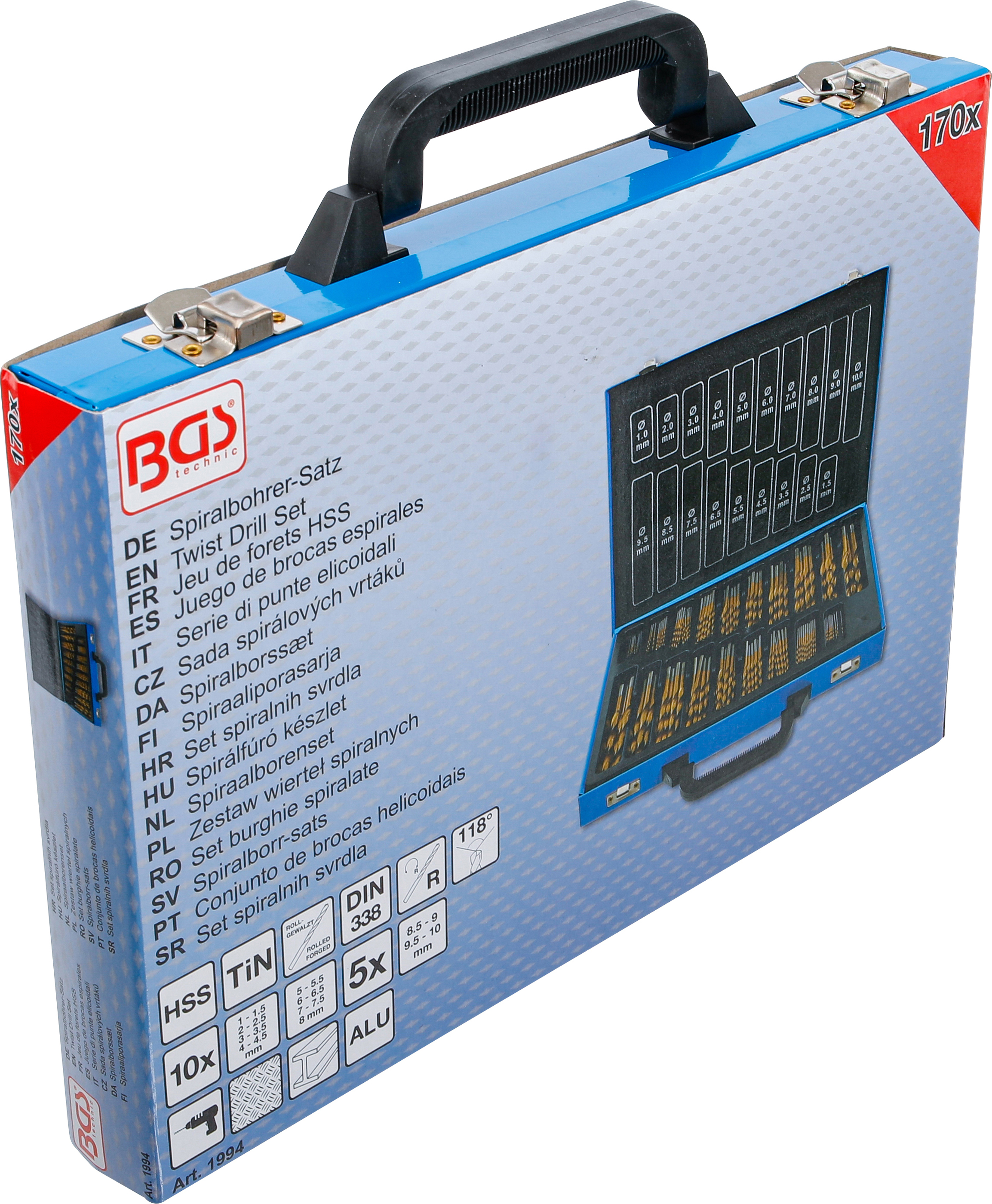 BGS Spiralbohrer-Satz | HSS | titan-nitriert | 1 - 10 mm | 170-tlg.