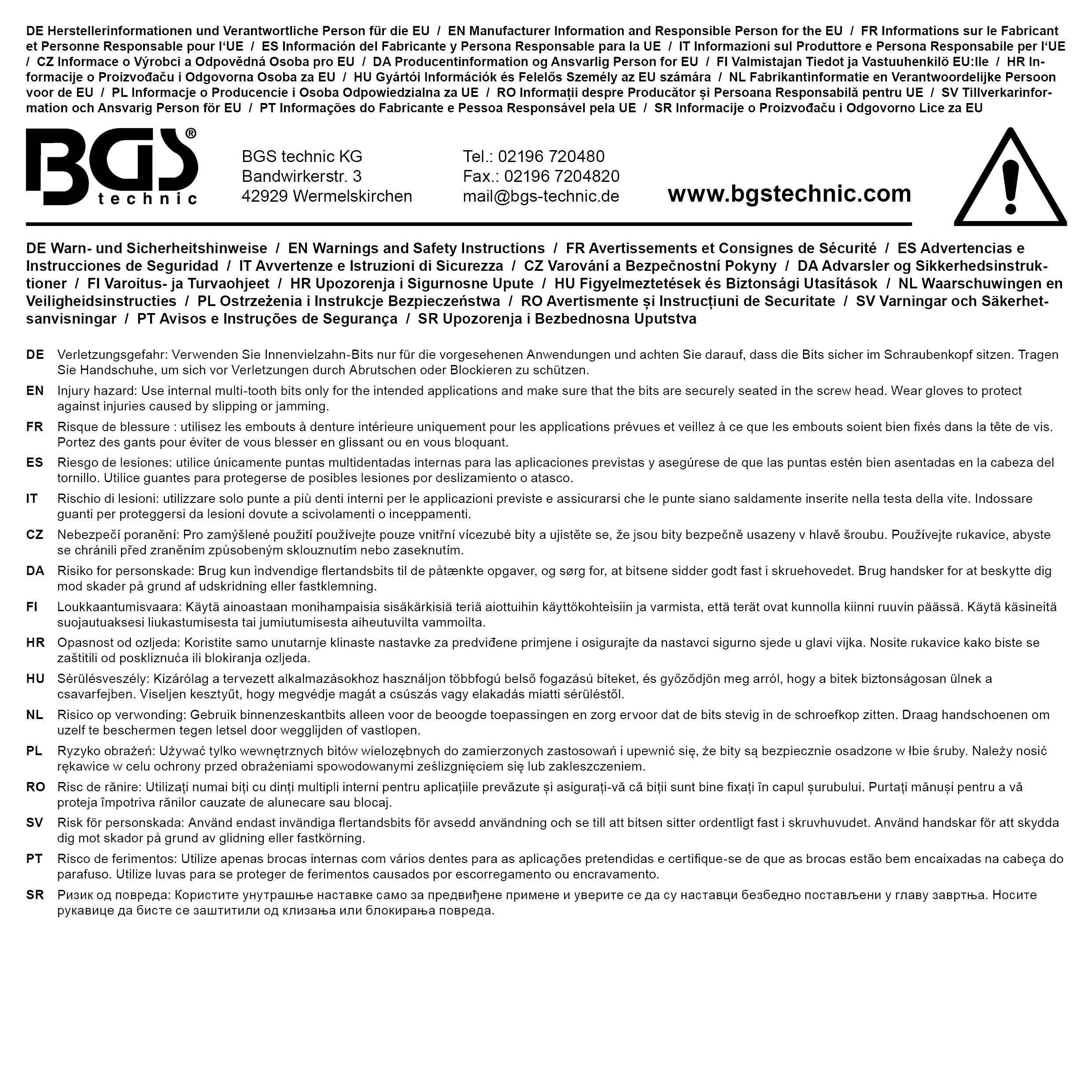 BGS Kraft-Bit-Einsatz | Länge 55 mm | Antrieb Innenvierkant 20 mm (3/4") | Innenvielzahn (für XZN) M16