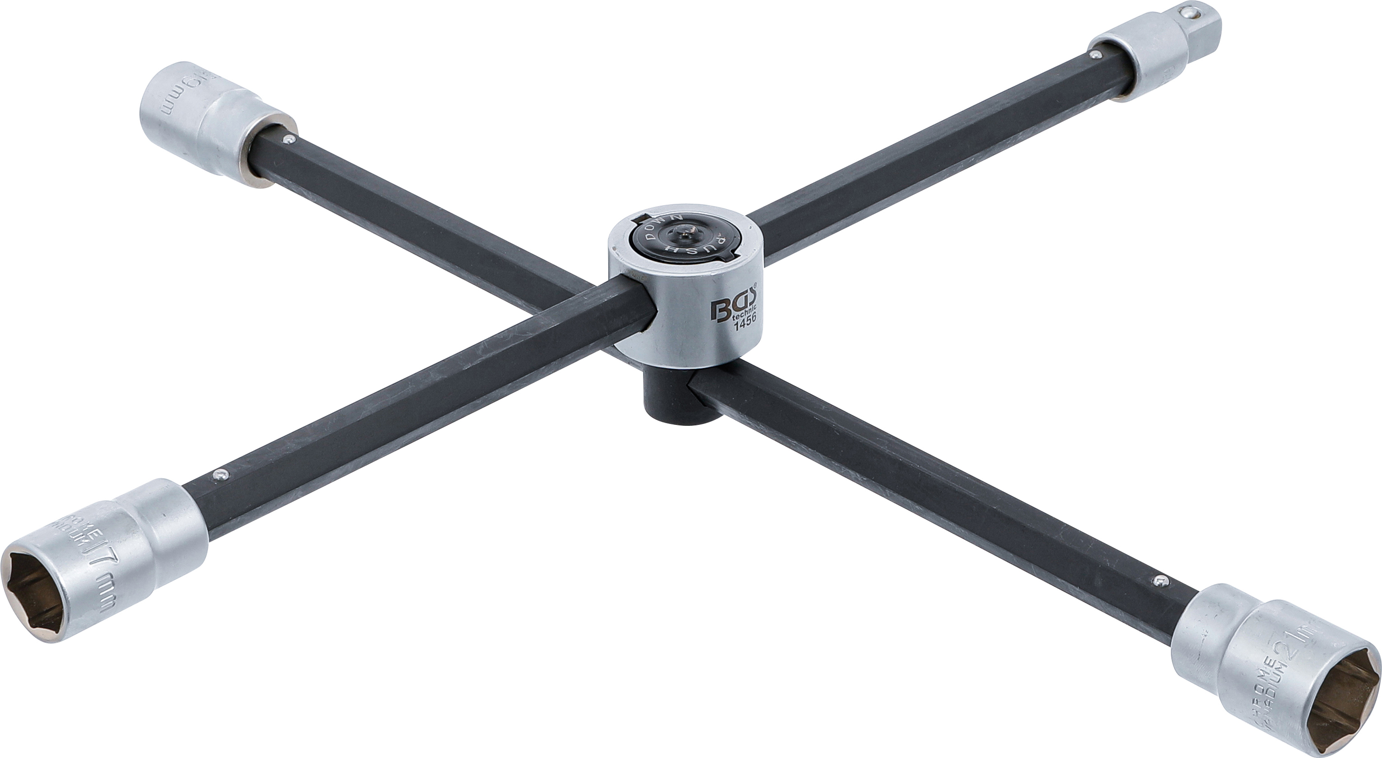 BGS Rad-Kreuzschlüssel mit Gelenk | für Pkw  | Vierkant | SW 17 x 19 x 21 x 12,5 mm (1/2")