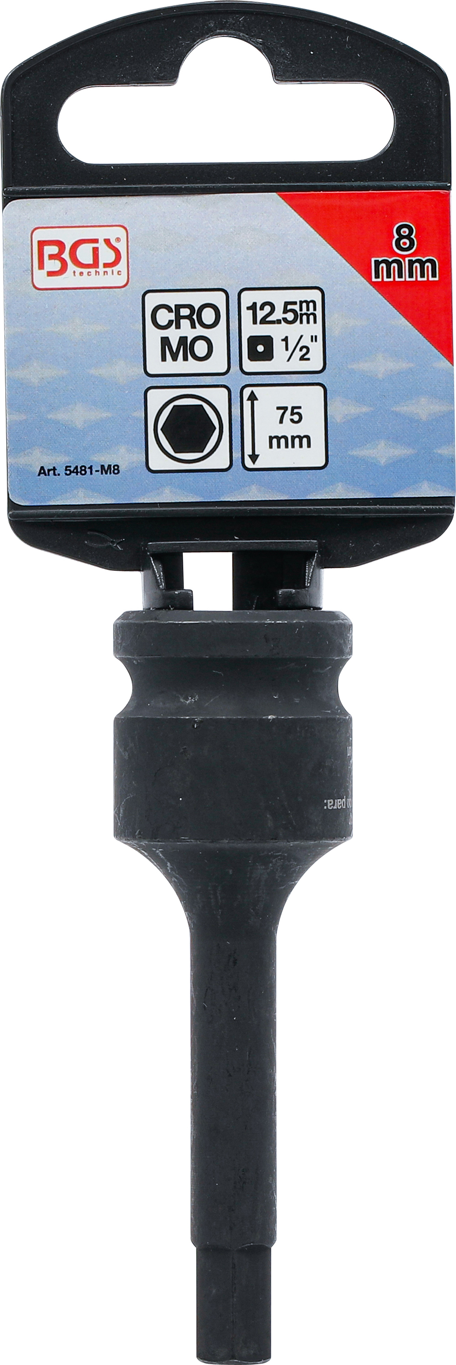 BGS Kraft-Bit-Einsatz | Länge 75 mm | Antrieb Innenvierkant 12,5 mm (1/2") | Innensechskant 8 mm