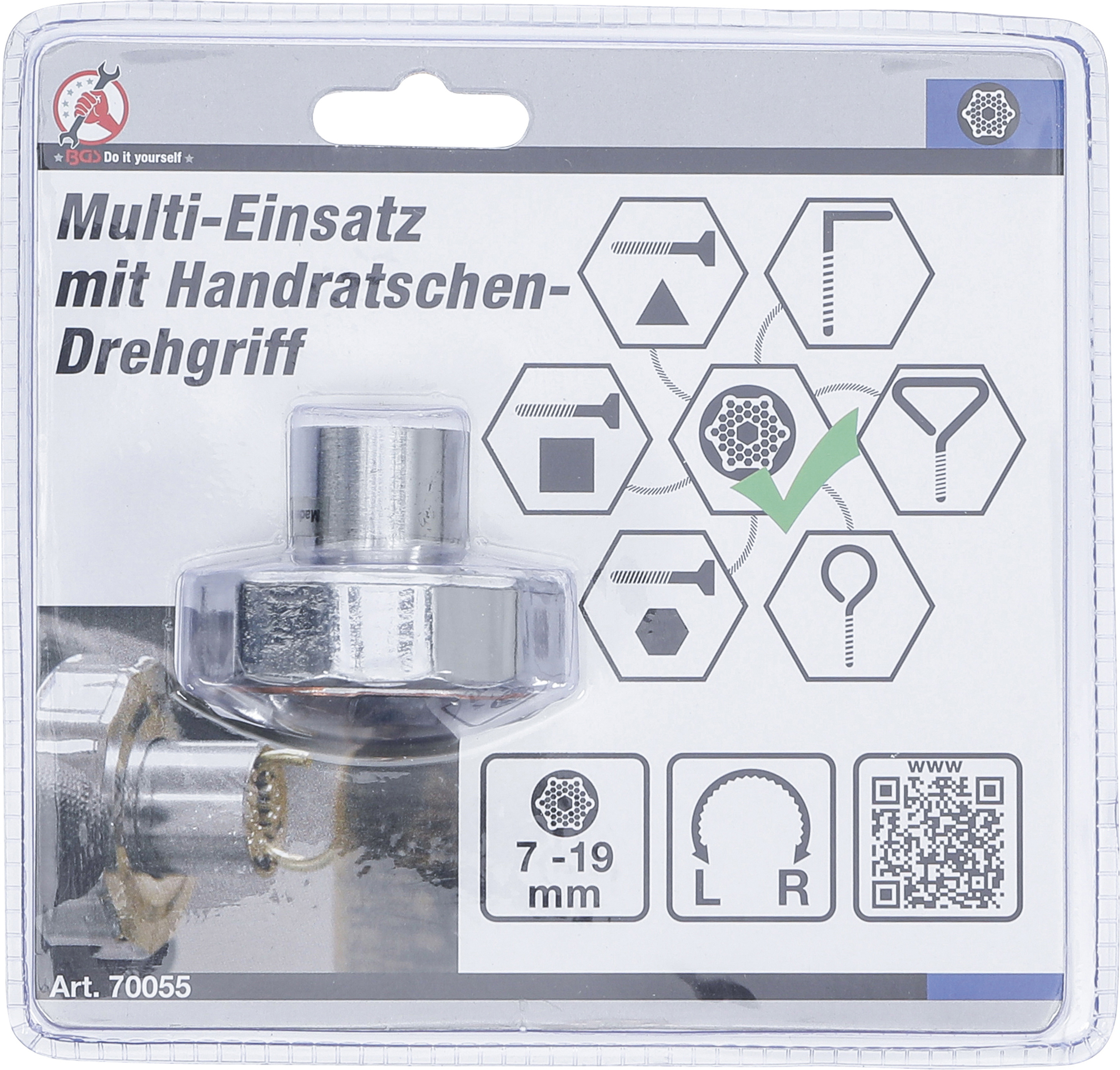 BGS Multi-Einsatz | mit Handratschen-Drehgriff, umschaltbar | SW 7 - 19 mm