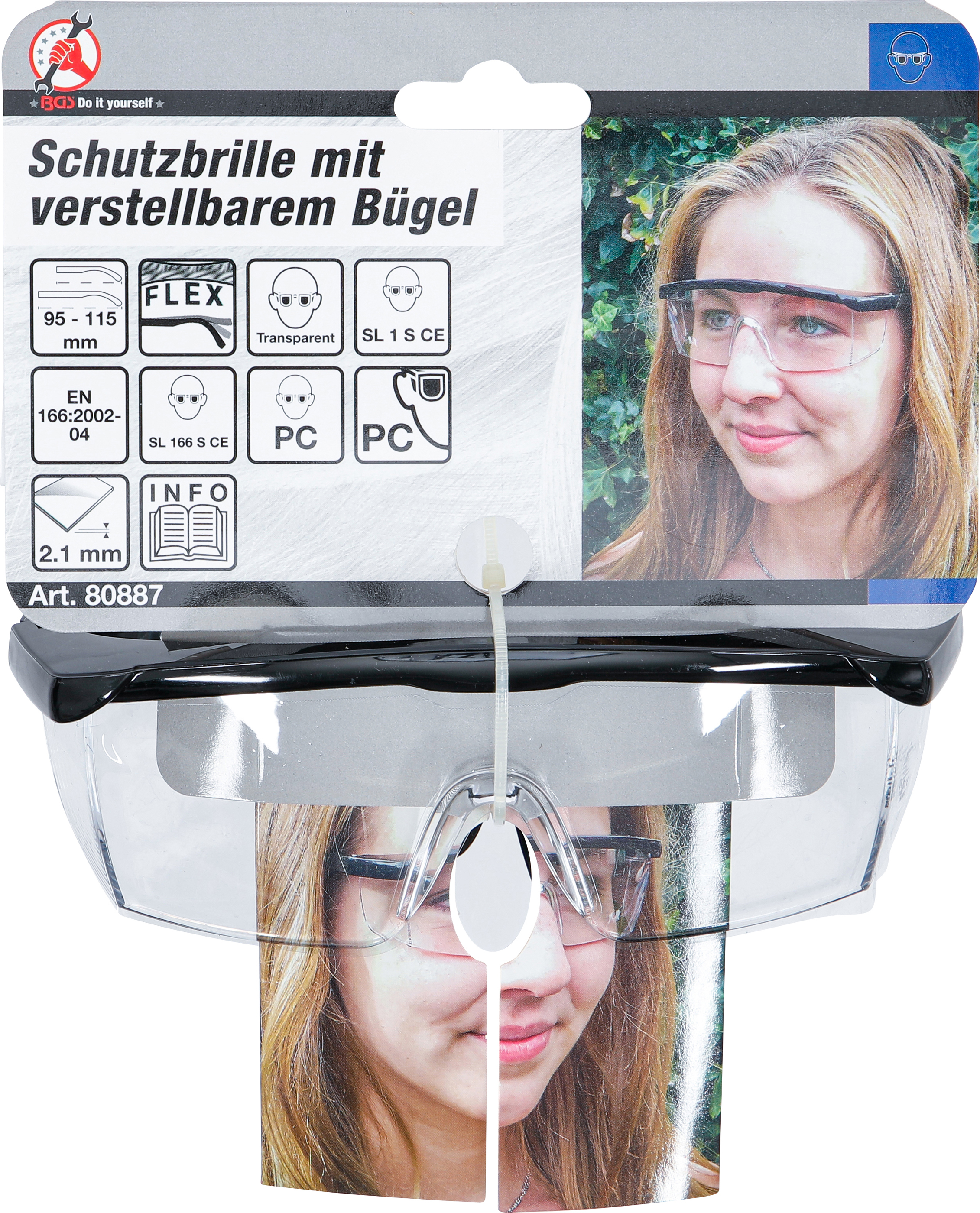 BGS Schutzbrille mit verstellbarem Bügel | transparent