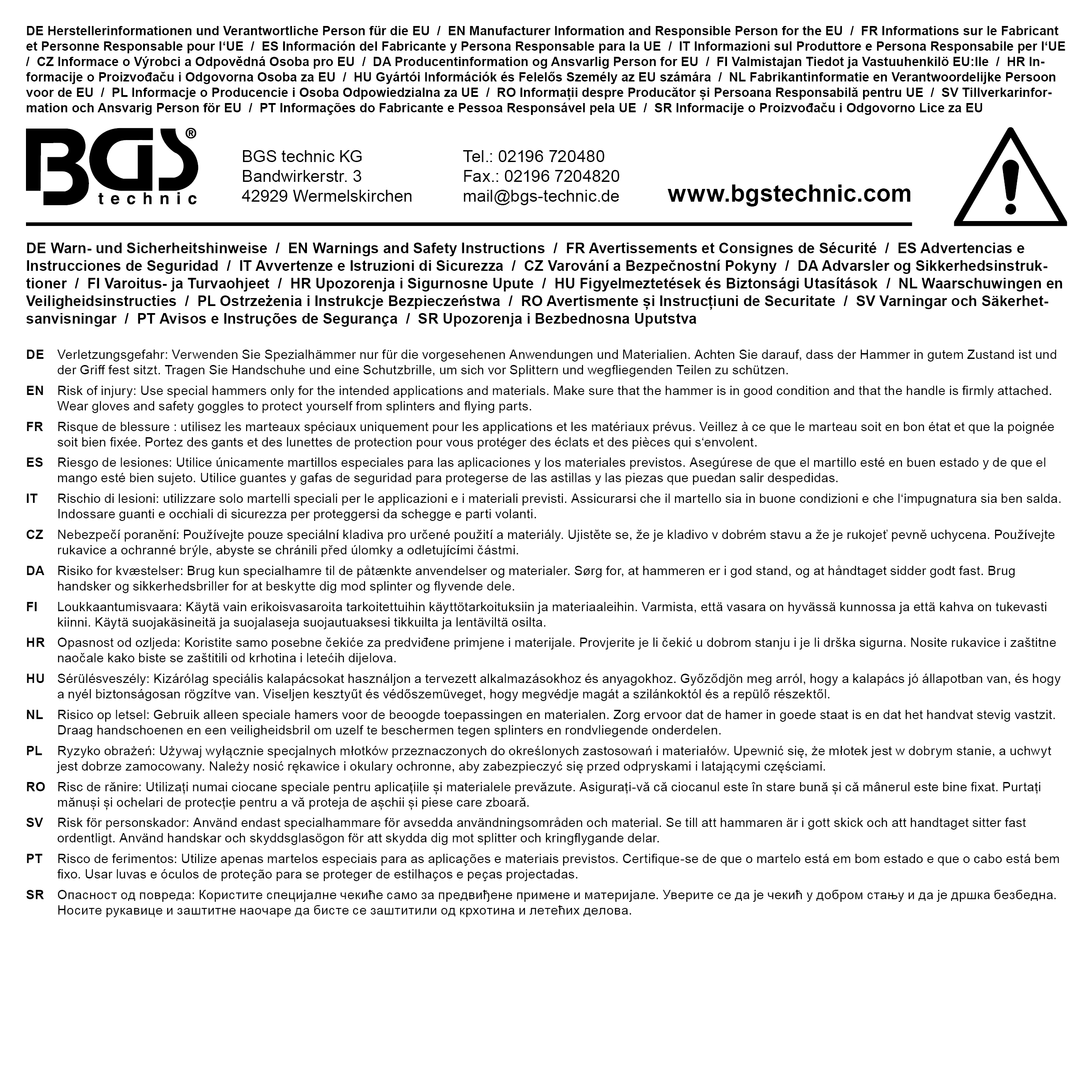 BGS Vorschlaghammer | DIN 1042 | Fiberglasstiel | Ø 65 mm | 5000 g