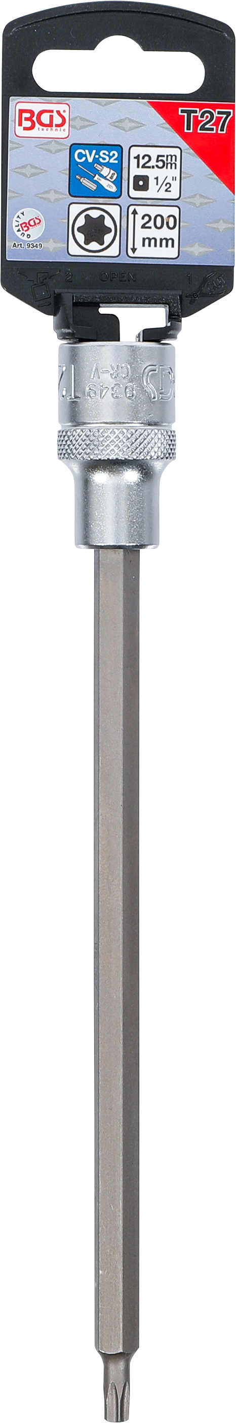 BGS Bit-Einsatz | Länge 200 mm | Antrieb Innenvierkant 12,5 mm (1/2") | T-Profil (für Torx) T27