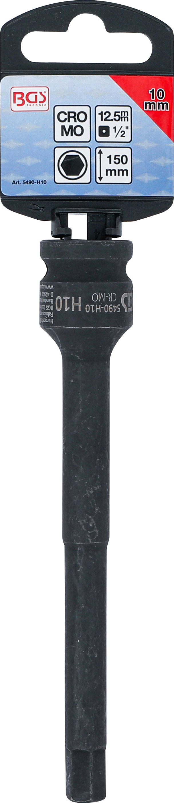 BGS Kraft-Bit-Einsatz | Länge 150 mm | Antrieb Innenvierkant 12,5 mm (1/2") | Innensechskant 10 mm