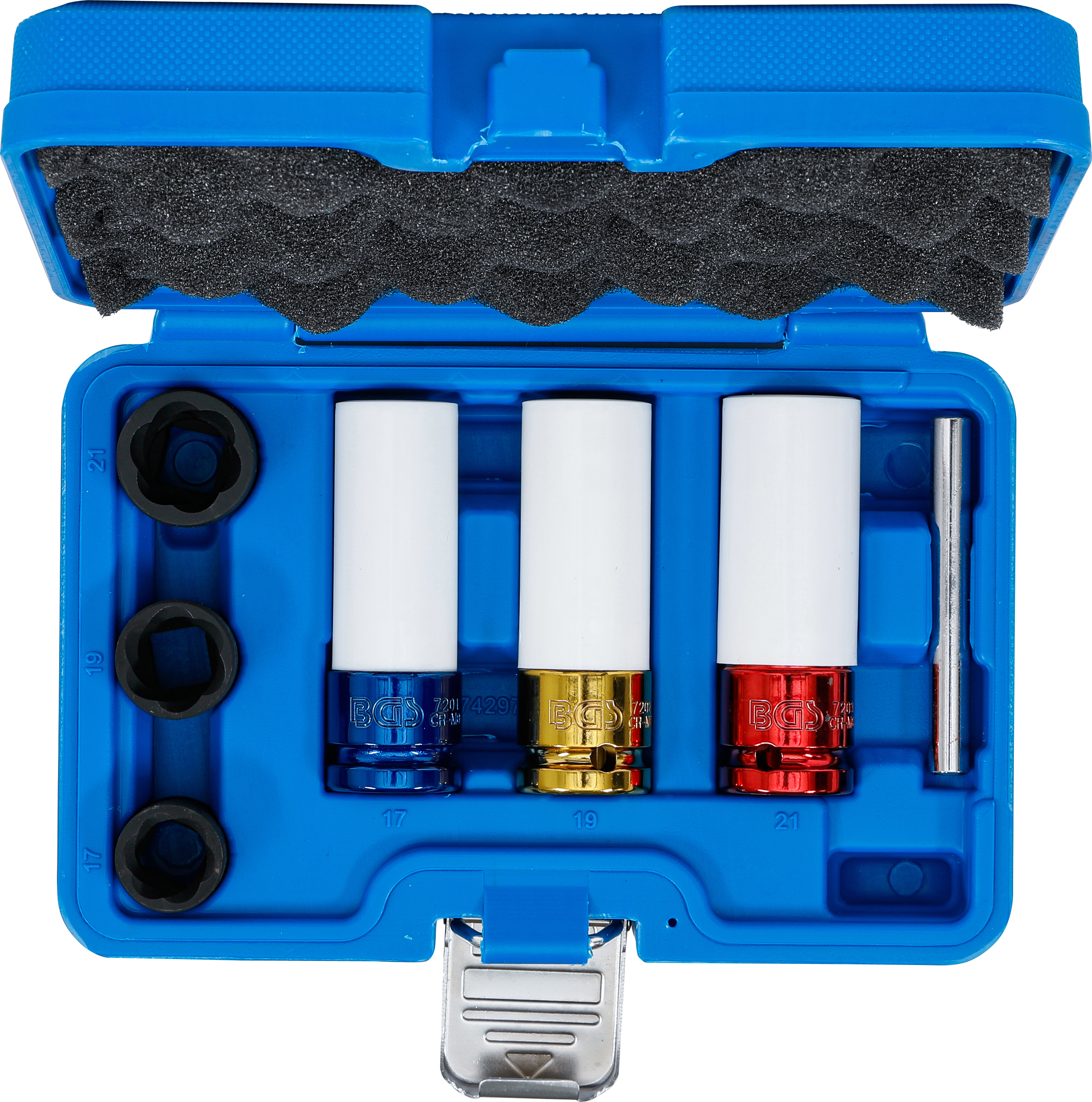 BGS Kraft-Schoneinsatz- und Spiral-Profil-Steckschlüssel-Satz | Antrieb Innenvierkant 12,5 mm (1/2") | SW 17 - 21 mm | 7-tlg.