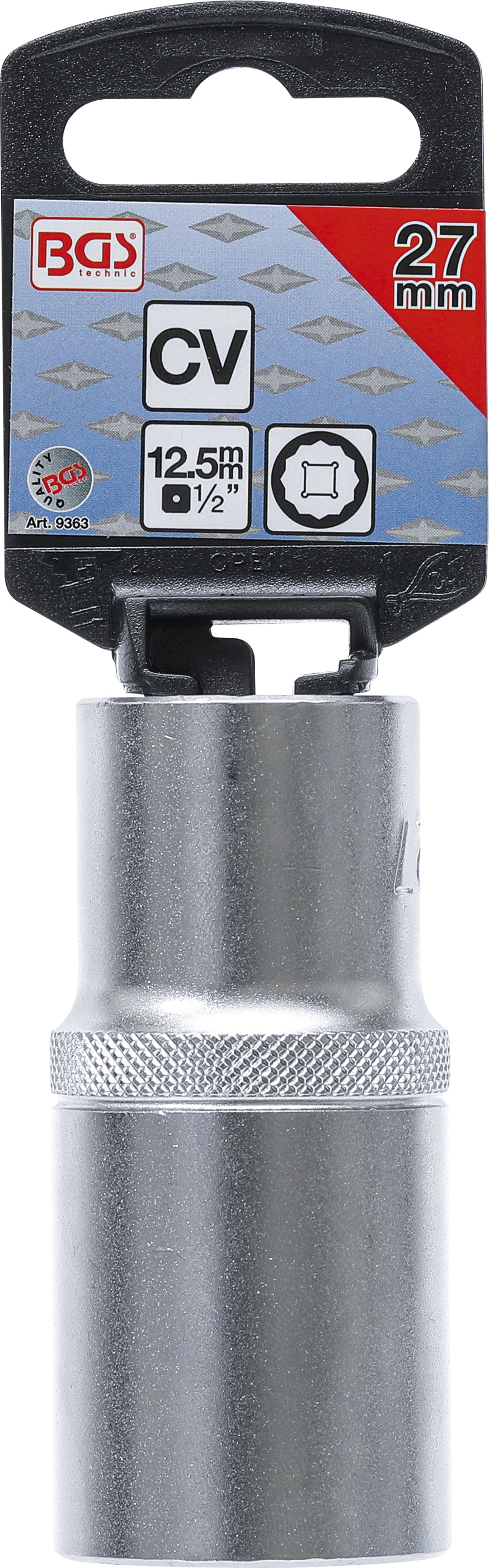 BGS Steckschlüssel-Einsatz Zwölfkant, tief | Antrieb Innenvierkant 12,5 mm (1/2") | SW 27 mm