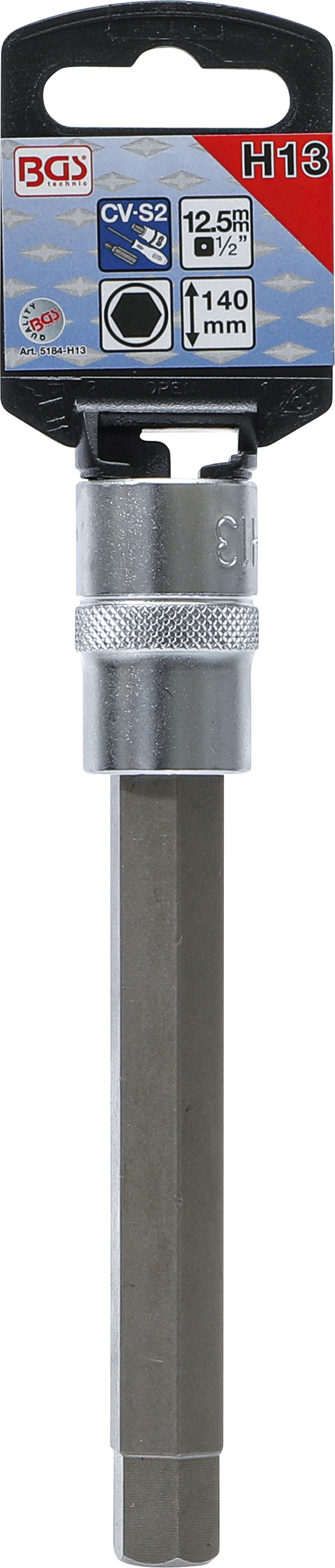 BGS Bit-Einsatz | Länge 140 mm | Antrieb Innenvierkant 12,5 mm (1/2") | Innensechskant 13 mm