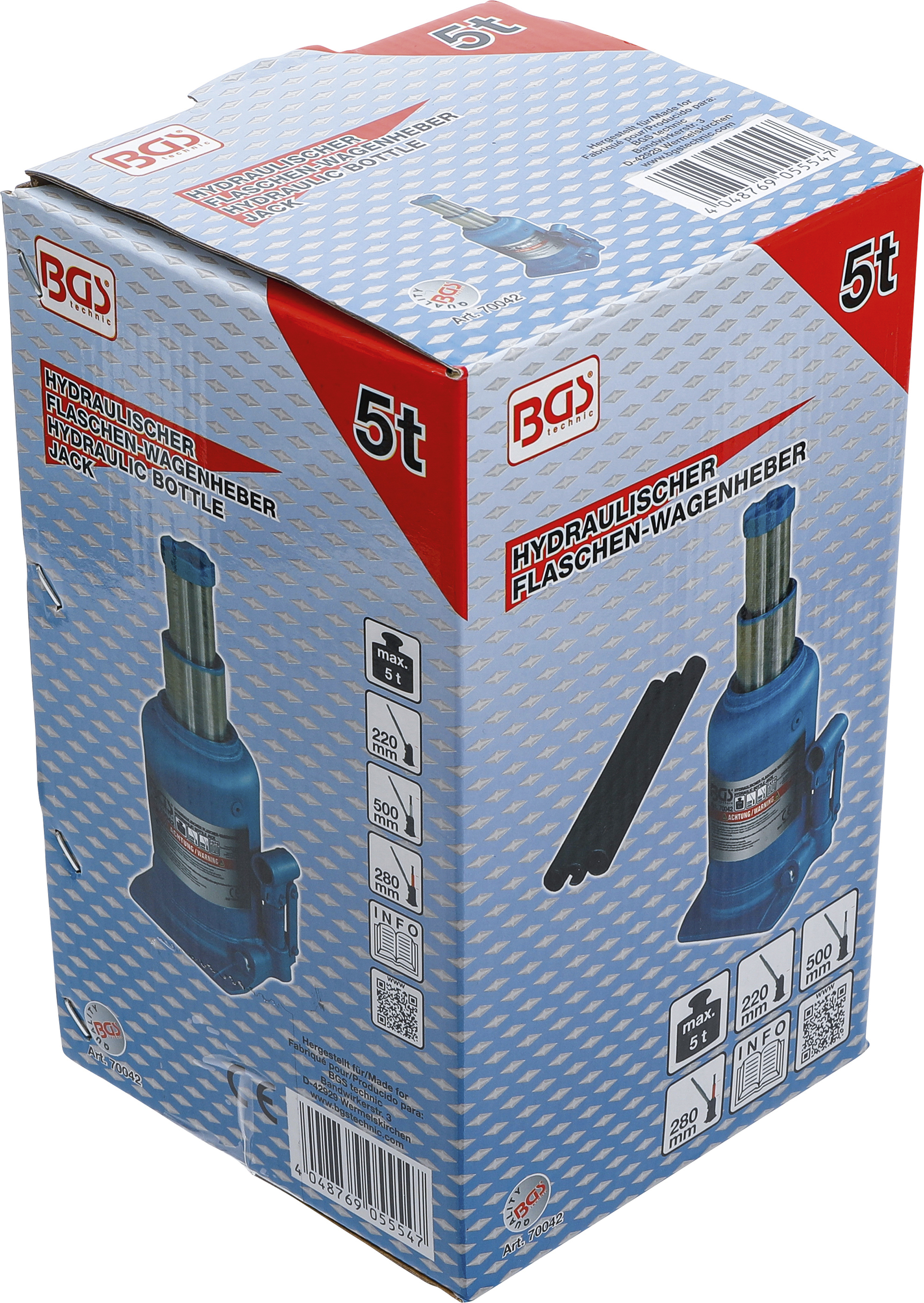 BGS Hydraulischer Flaschen-Wagenheber | mit Doppelkolben | 5 t