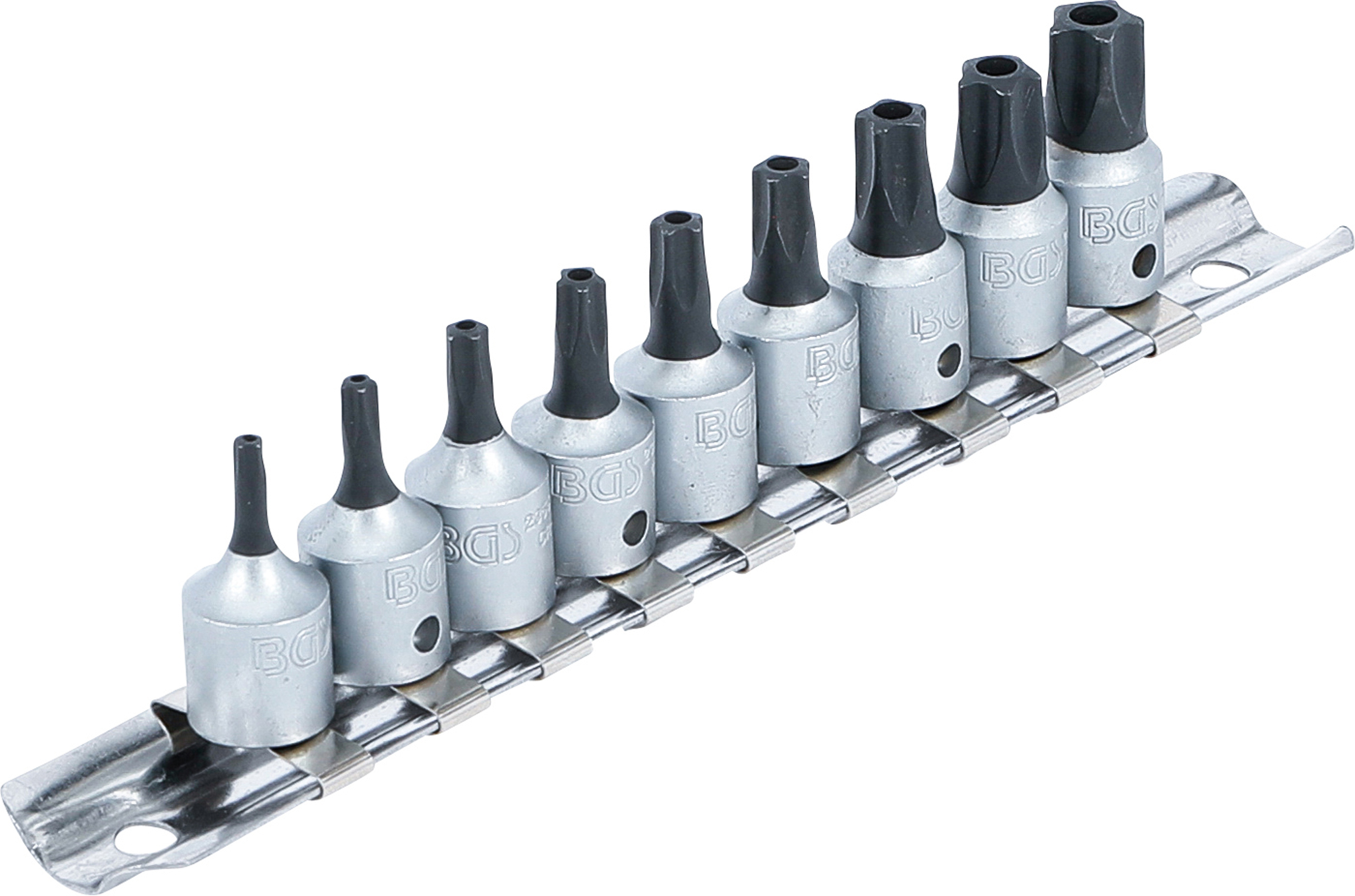 BGS Bit-Einsatz-Satz | Antrieb Innenvierkant 6,3 mm (1/4") | TS-Profil (für Torx Plus) mit Bohrung TS10 - TS50 | 9-tlg.
