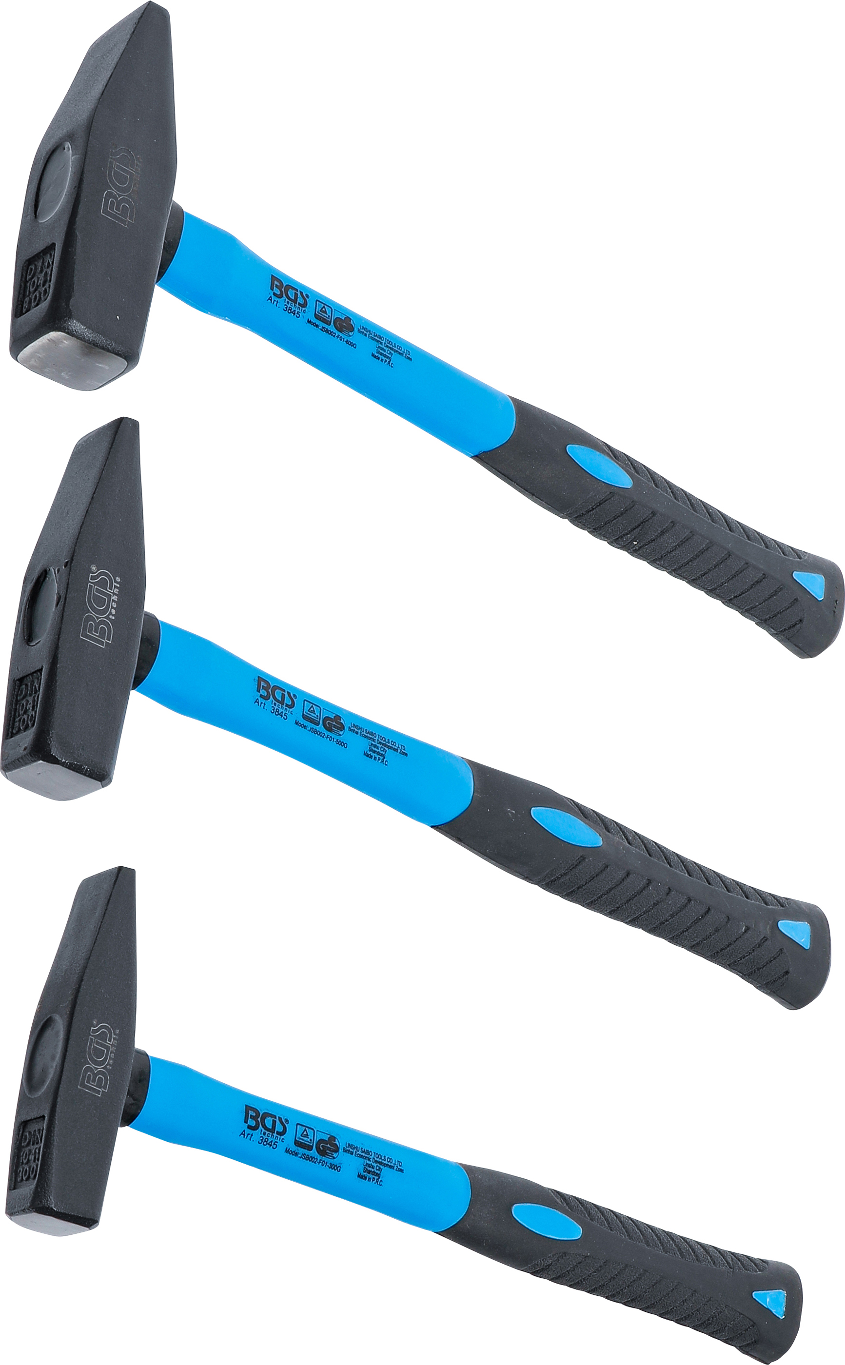 BGS Schlosserhammer-Satz | Fiberglasstiel | DIN 1041 | 300 / 500 / 800 g | 3-tlg.