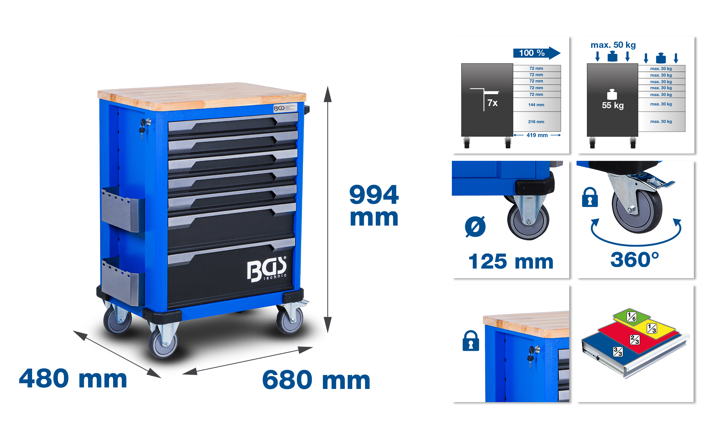 BGS Werkstattwagen | 7 Schubladen | leer