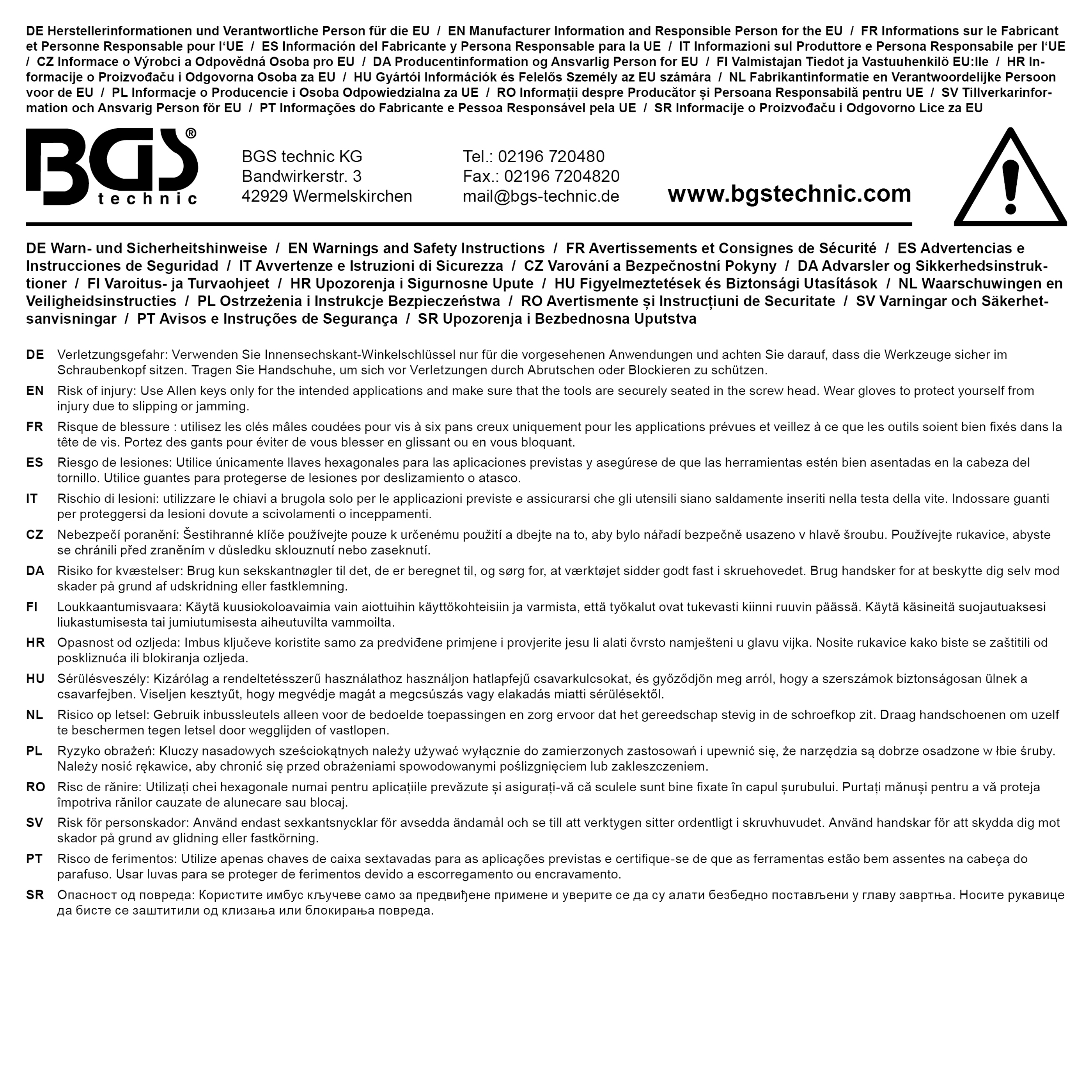BGS Winkelschlüssel | extra lang | Innensechskant / Innensechskant mit Kugelkopf 8 mm