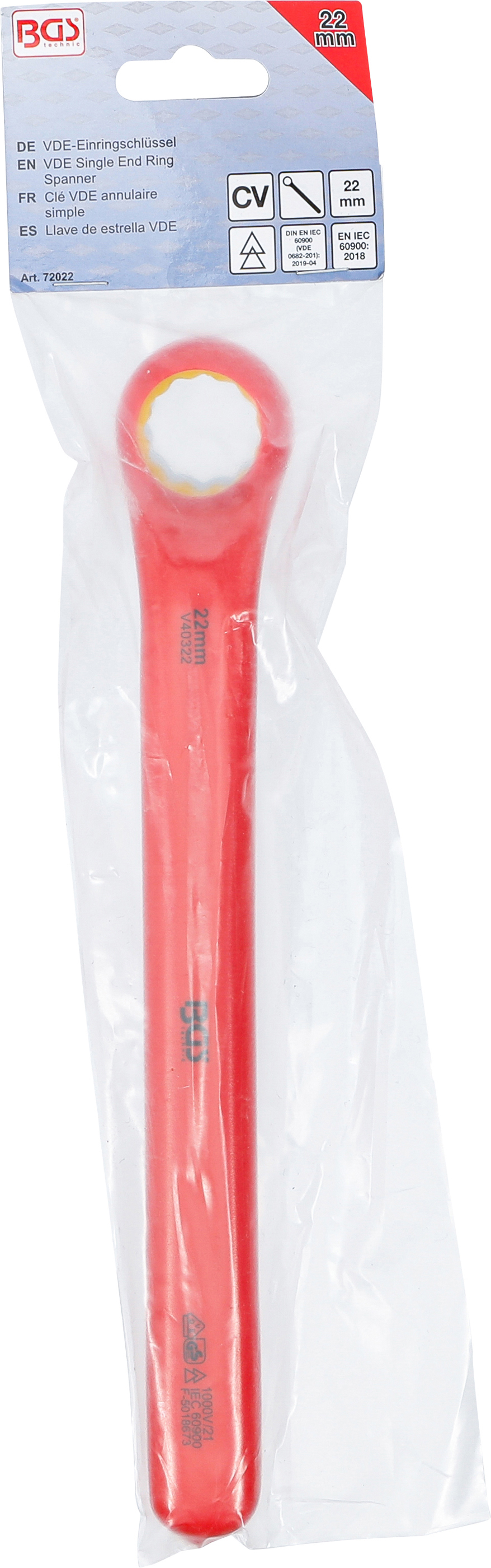 BGS VDE-Einringschlüssel | tief gekröpft | SW 22 mm