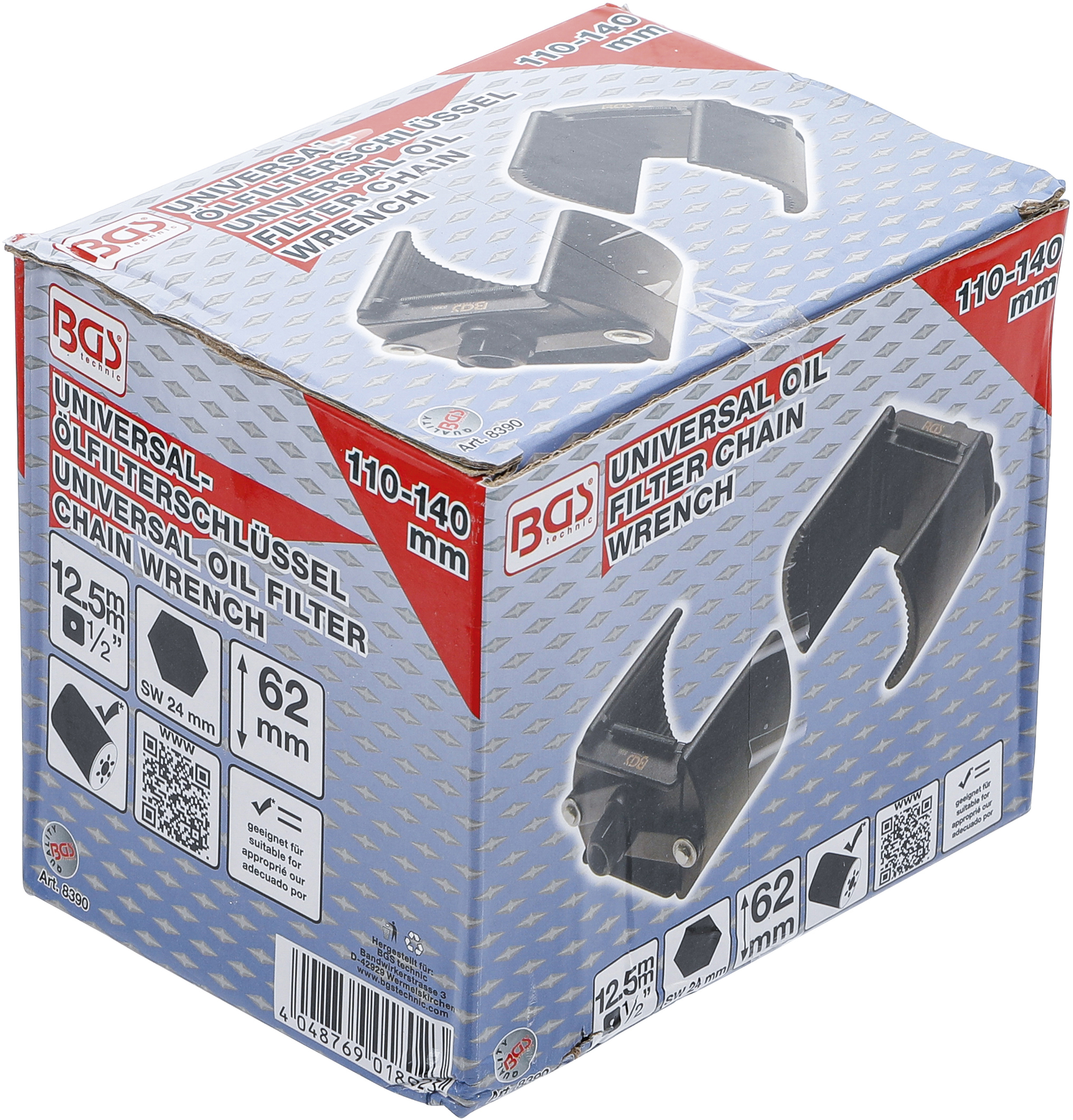 BGS Universal-Ölfilterschlüssel | Antrieb Innenvierkant 12,5 mm (1/2") | Ø 110 - 140 mm