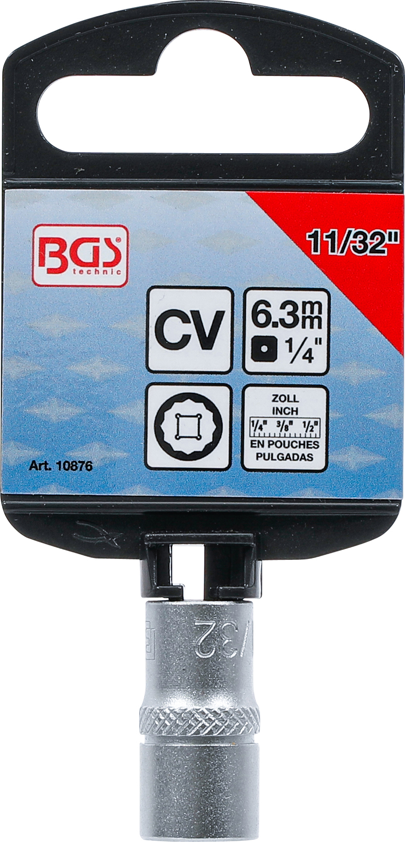 BGS Steckschlüssel-Einsatz Zwölfkant | Antrieb Innenvierkant 6,3 mm (1/4") | SW 11/32"