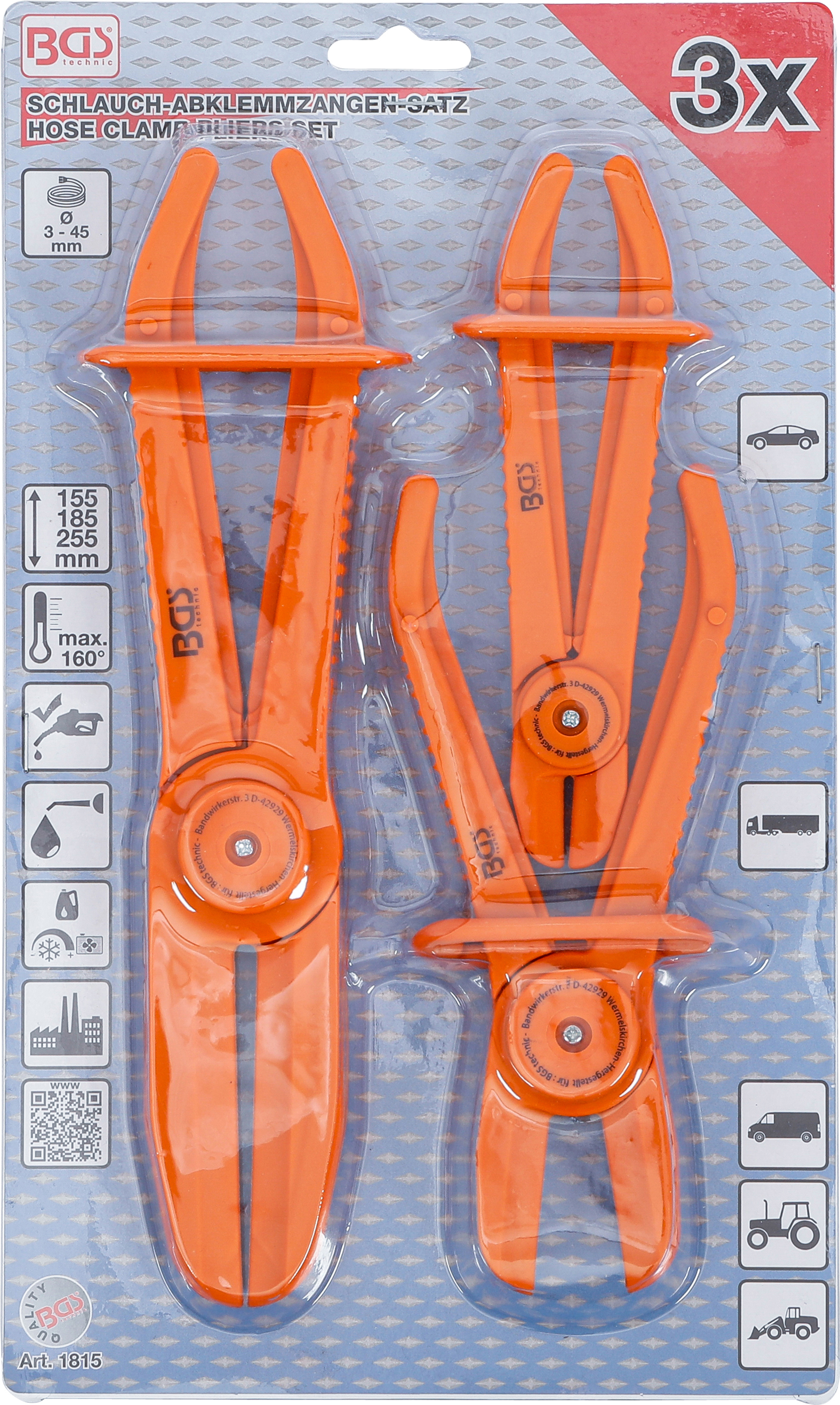 BGS Schlauch-Abklemmzangen-Satz | 155 - 255 mm | 3-tlg.