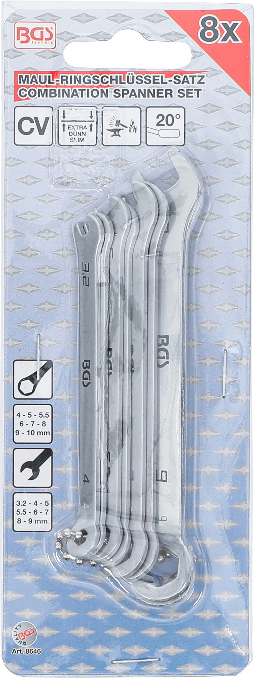 BGS Maul-Ringschlüssel-Satz | Mini-Ausführung | SW 4 - 10 mm | 8-tlg.