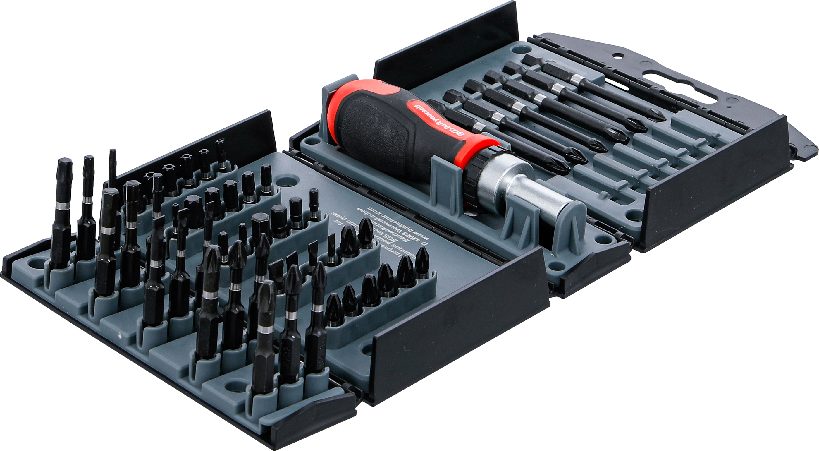 BGS Torsions-Bit-Satz | mit Ratschen-Drehgriff für Bits, umschaltbar | 52-tlg.
