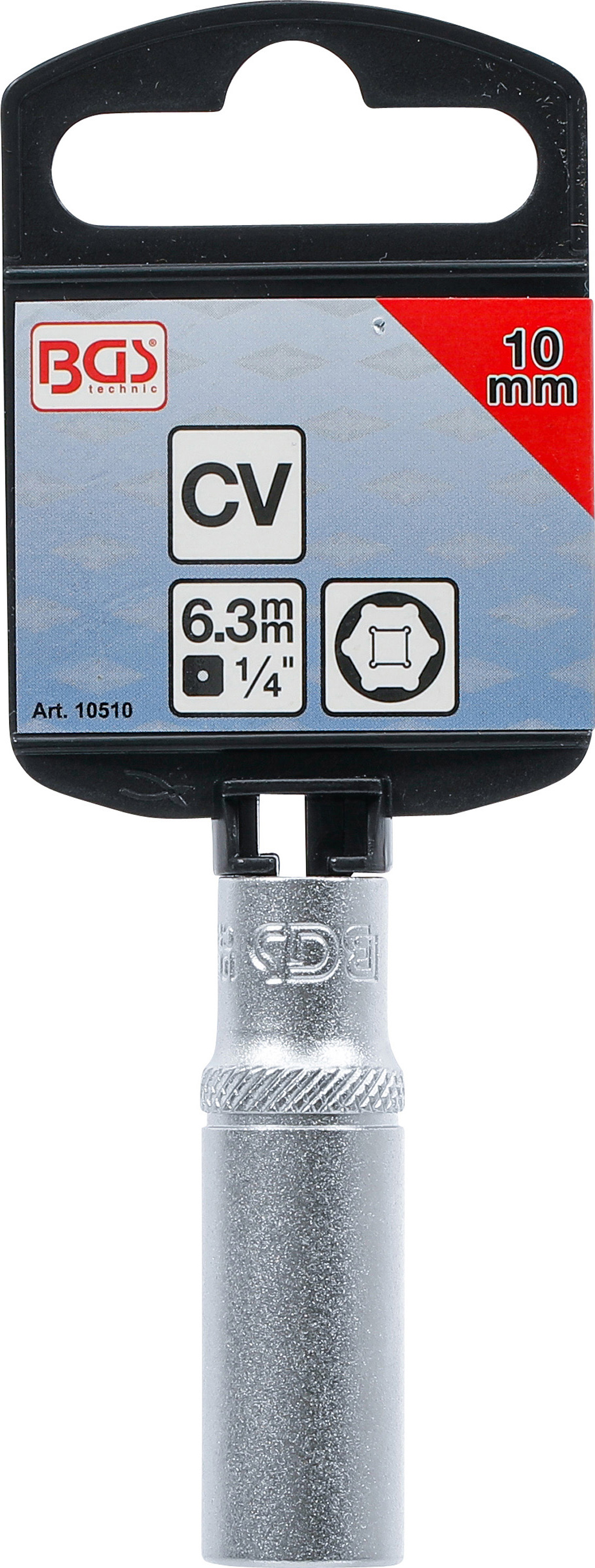 BGS Steckschlüssel-Einsatz Sechskant, tief | Antrieb Innenvierkant 6,3 mm (1/4") | SW 10 mm