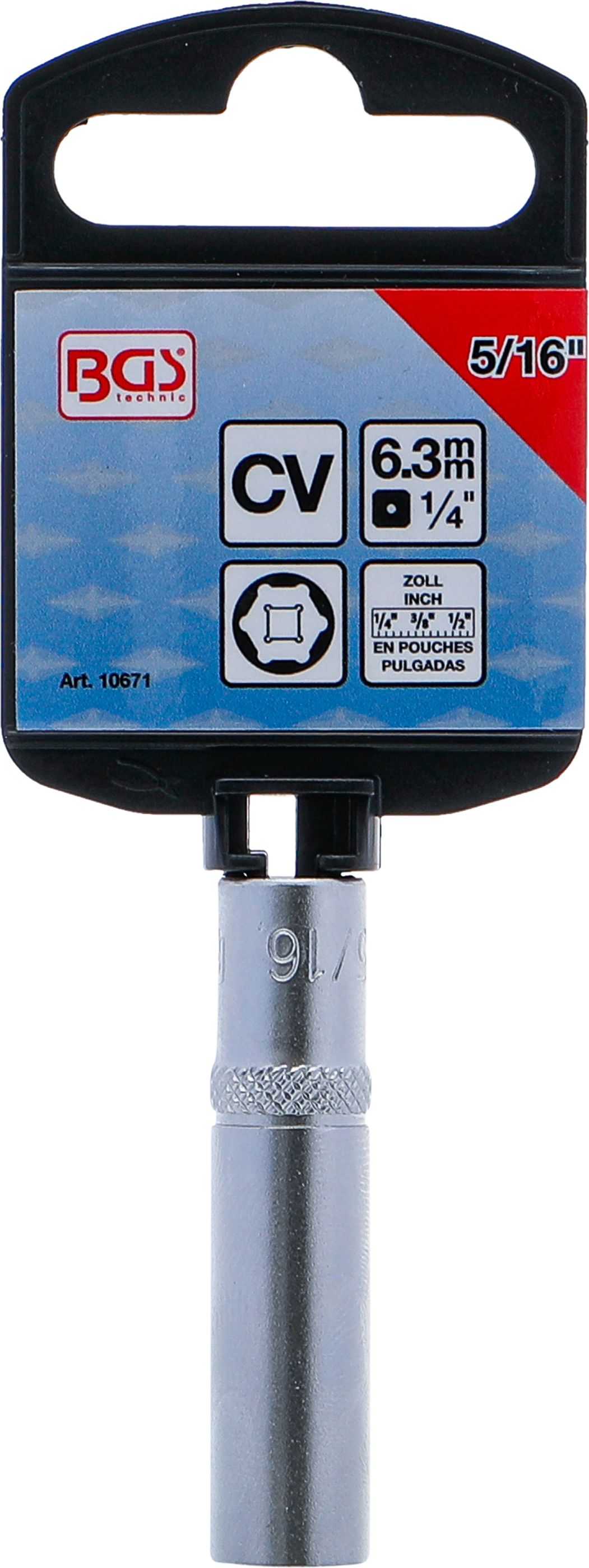 BGS Steckschlüssel-Einsatz Sechskant, tief | Antrieb Innenvierkant 6,3 mm (1/4") | SW 5/16"