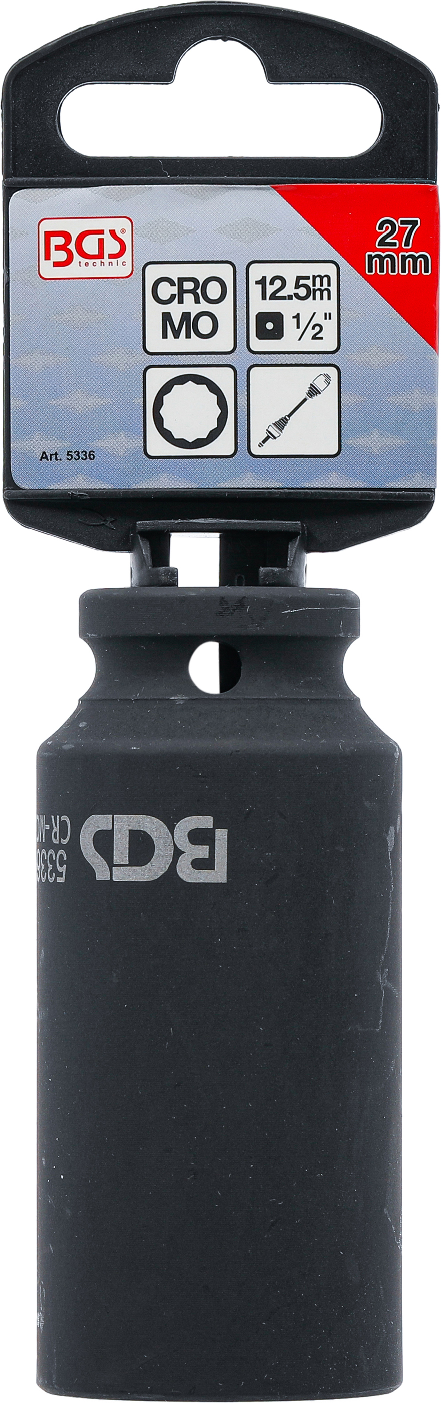 BGS Kraft-Steckschlüssel-Einsatz Zwölfkant, tief | Antrieb Innenvierkant 12,5 mm (1/2") | SW 27 mm