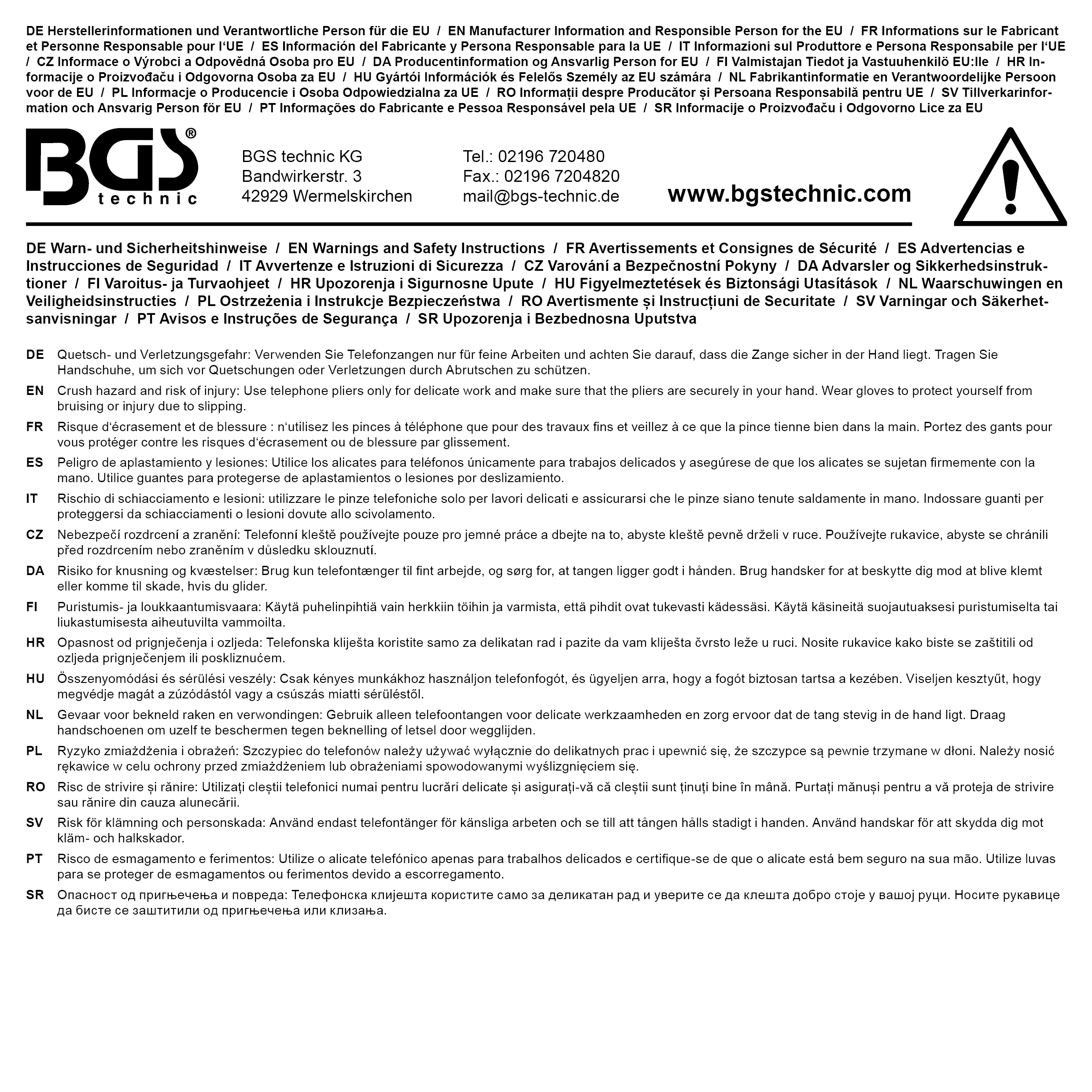 BGS Telefonzange | extra lang | 90° gebogen | 260 mm