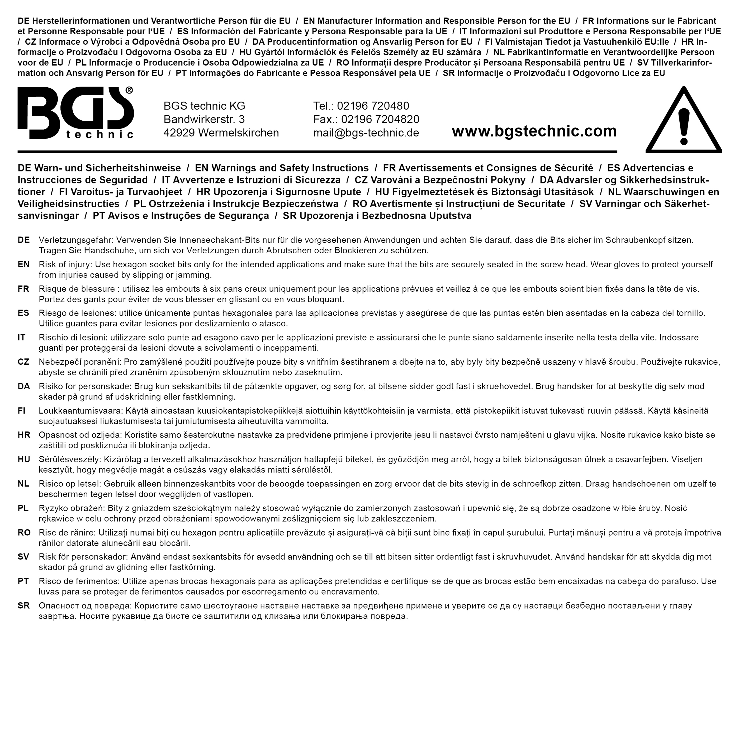 BGS Bit | Länge 100 mm | Antrieb Außensechskant 22 mm | Innensechskant 19 mm