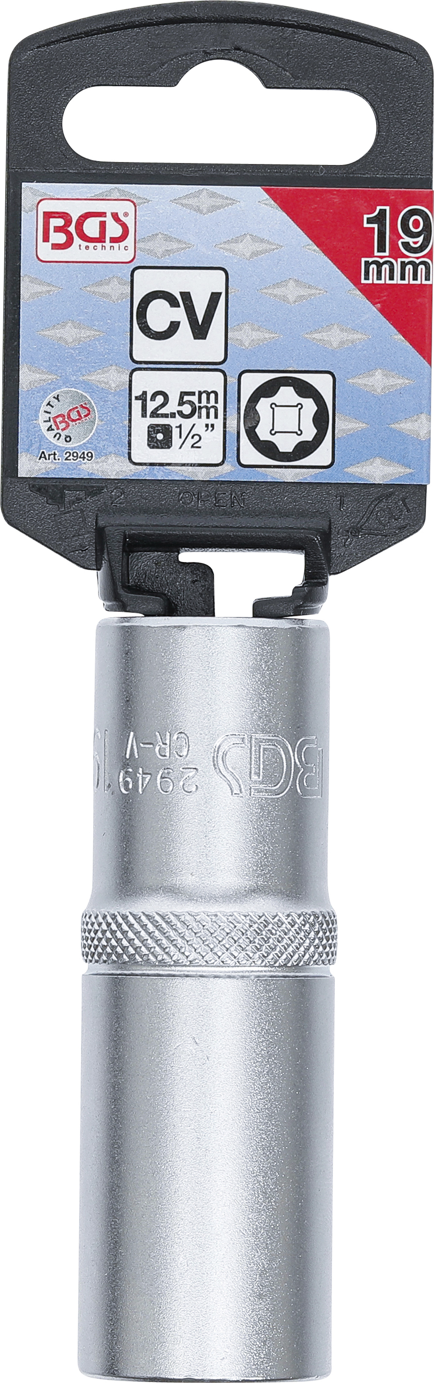 BGS Steckschlüssel-Einsatz Super Lock, tief | Antrieb Innenvierkant 12,5 mm (1/2") | SW 19 mm