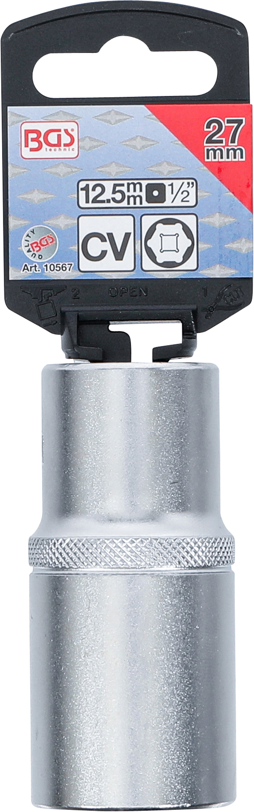 BGS Steckschlüssel-Einsatz Sechskant, tief | Antrieb Innenvierkant 12,5 mm (1/2") | SW 27 mm