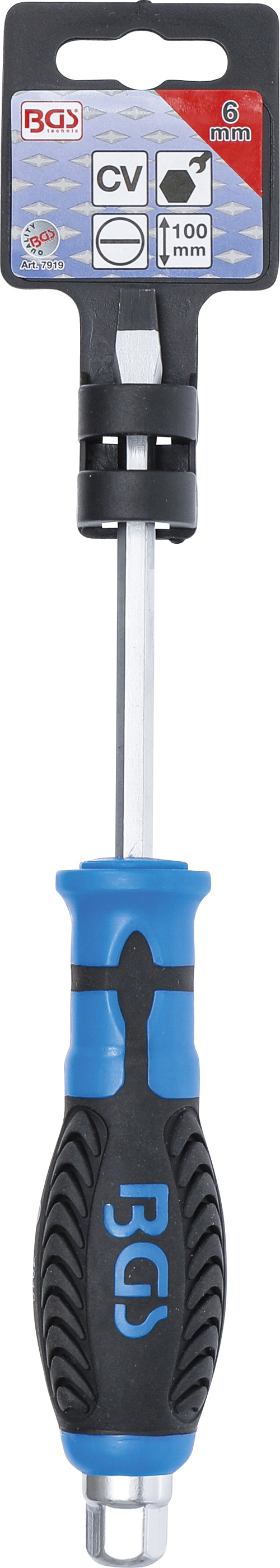 BGS Schraubendreher | mit Außensechskant | Schlitz 6 mm | Klingenlänge 100 mm
