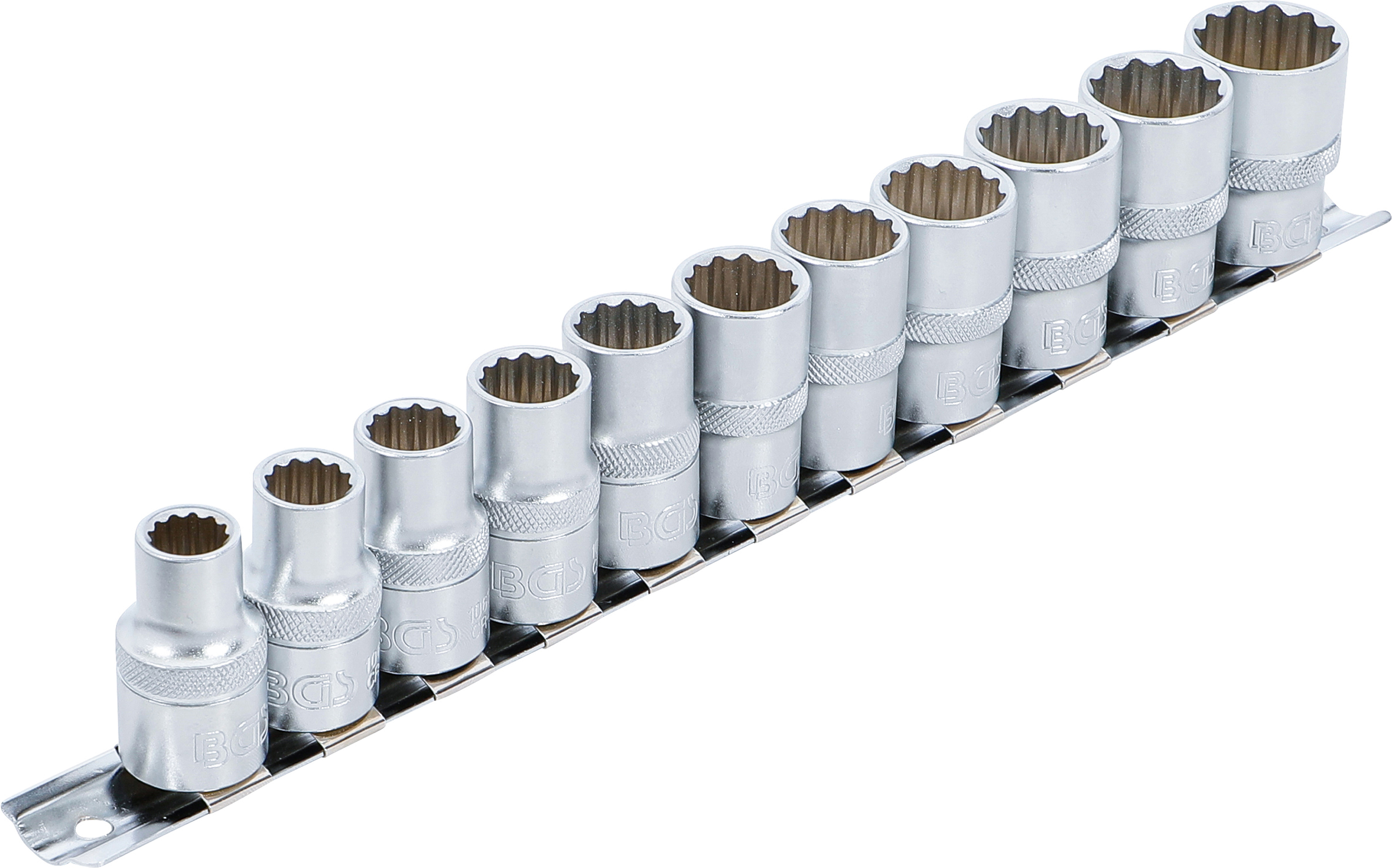 BGS Steckschlüssel-Einsatz-Satz, Zwölfkant | Antrieb Innenvierkant 12,5 mm (1/2") | SW 10 - 21 mm | 11-tlg.