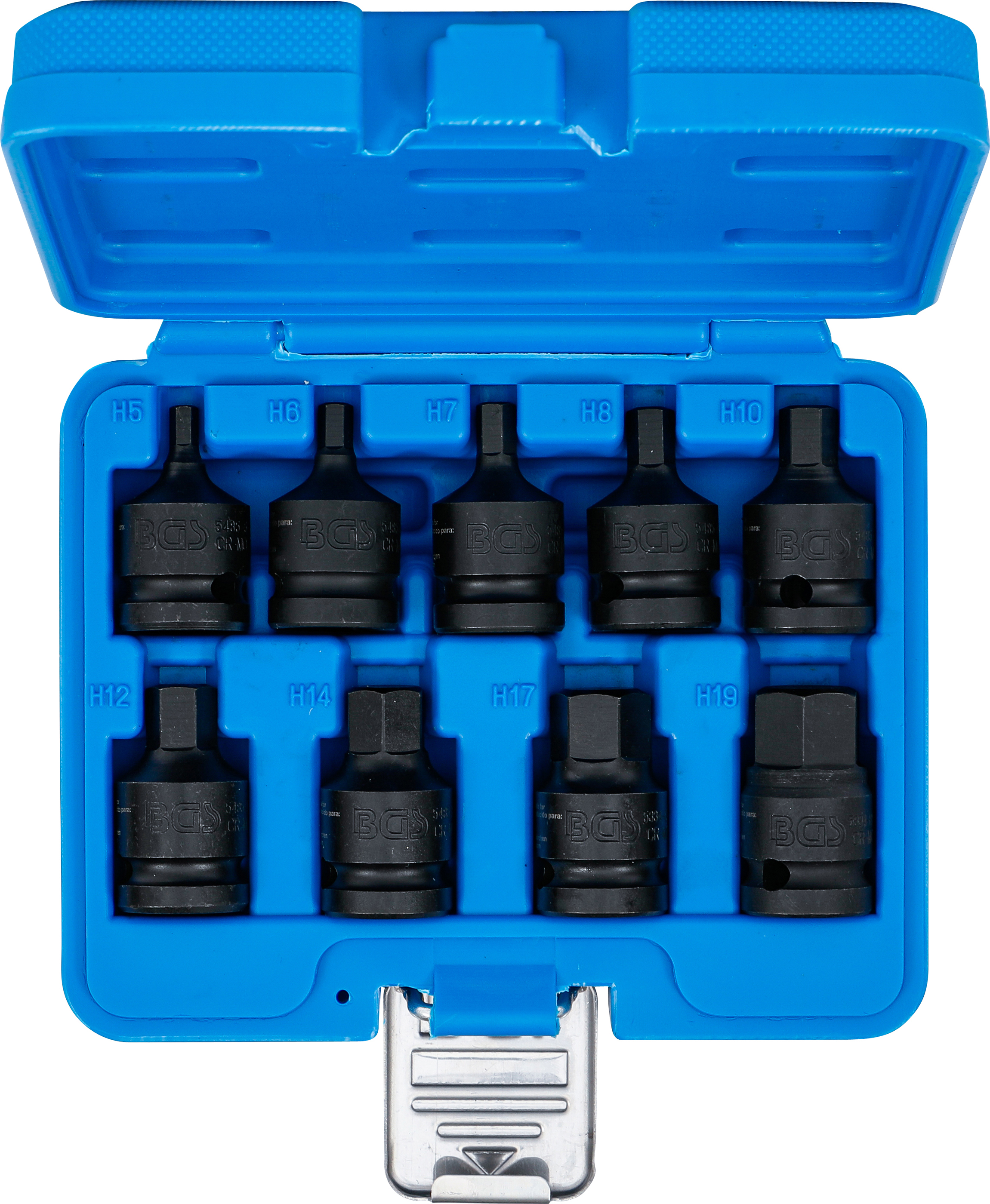 BGS Kraft-Bit-Einsatz-Satz | Antrieb Innenvierkant 12,5 mm (1/2") | Innensechskant 5 - 19 mm | 9-tlg.