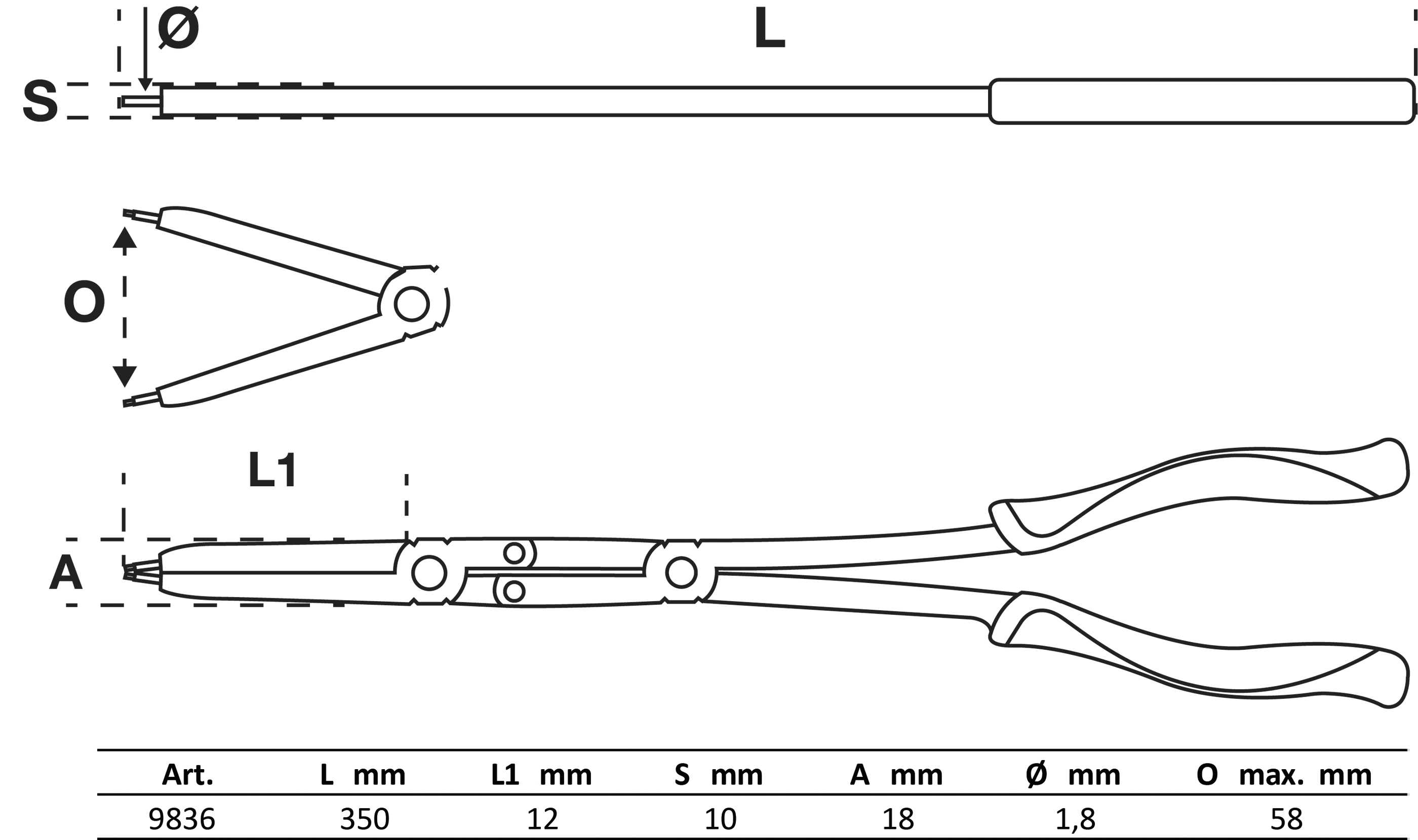 BGS Werkstattwageneinlage 1/3: Doppelgelenk-Sprengringzangen-Satz | auswechselbare Spitzen | 345 mm