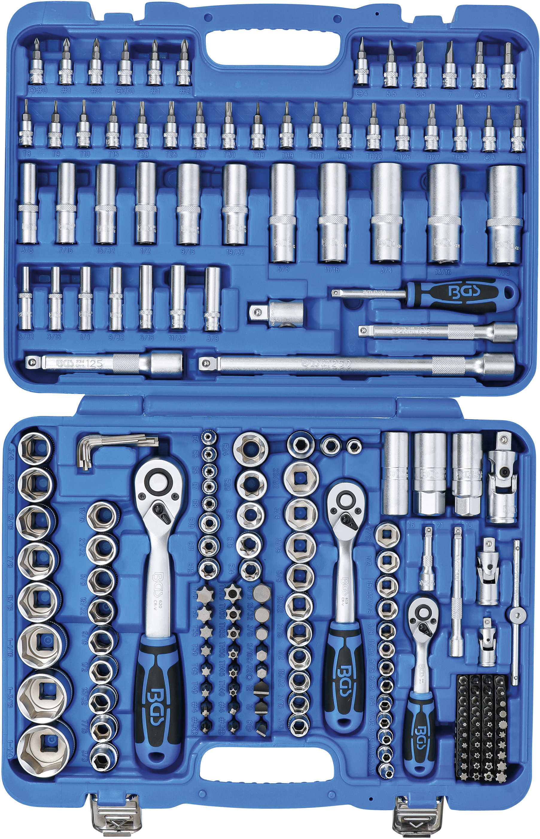 BGS Steckschlüssel-Satz Sechskant | Antrieb 6,3 mm (1/4") / 10 mm (3/8") / 12,5 mm (1/2") | Zollgrößen | 192-tlg.