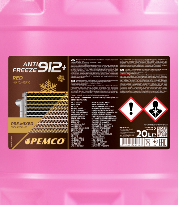 Pemco Kühlerfrostschutz AF912+ Fertigmischung -40°C 20 Liter