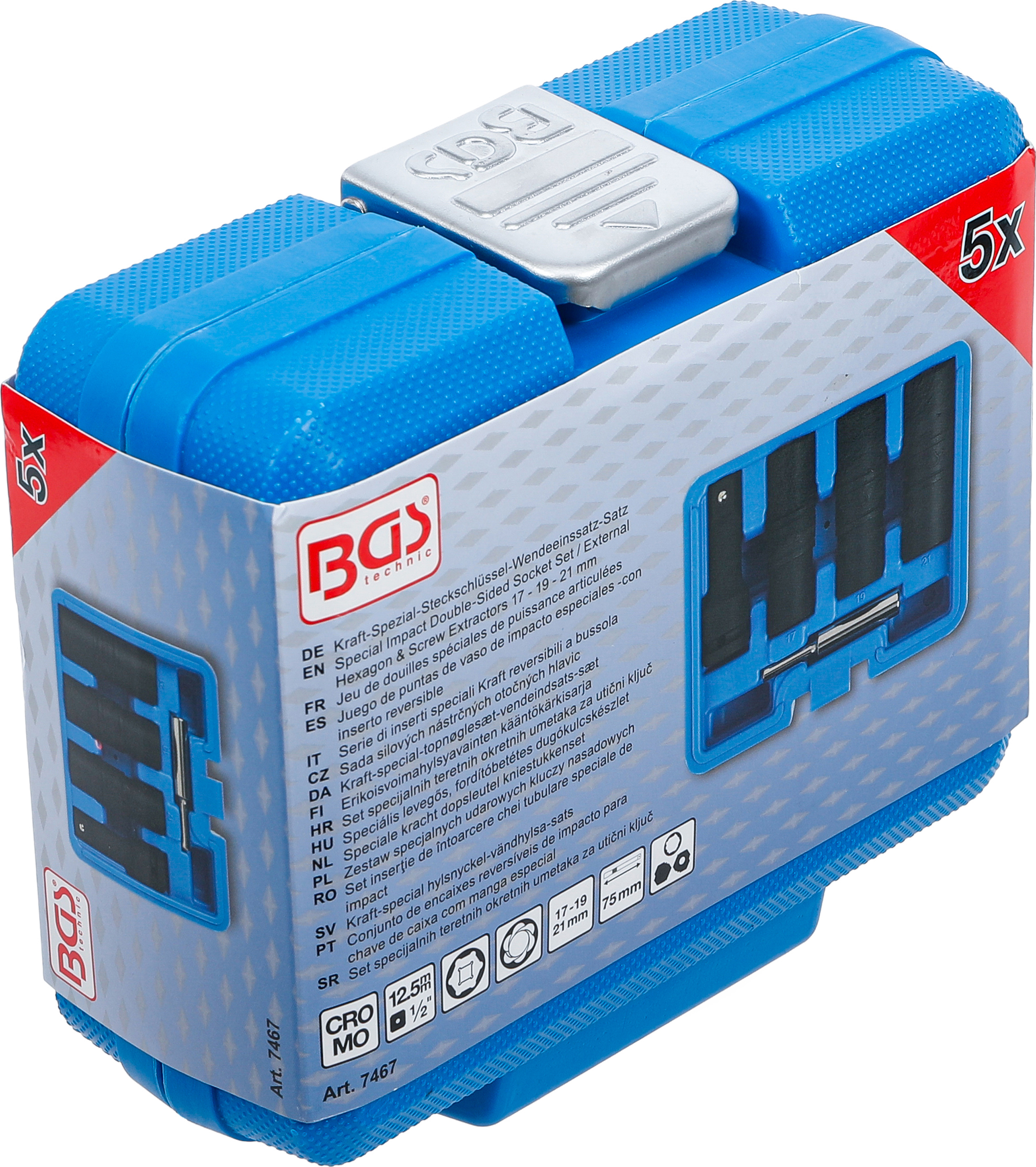 BGS Kraft-Spezial-Steckschlüssel-Wendeeinssatz-Satz | Sechskant & Schraubendreher 17 - 19 - 21 mm | 12,5 mm (1/2") | 3-tlg.