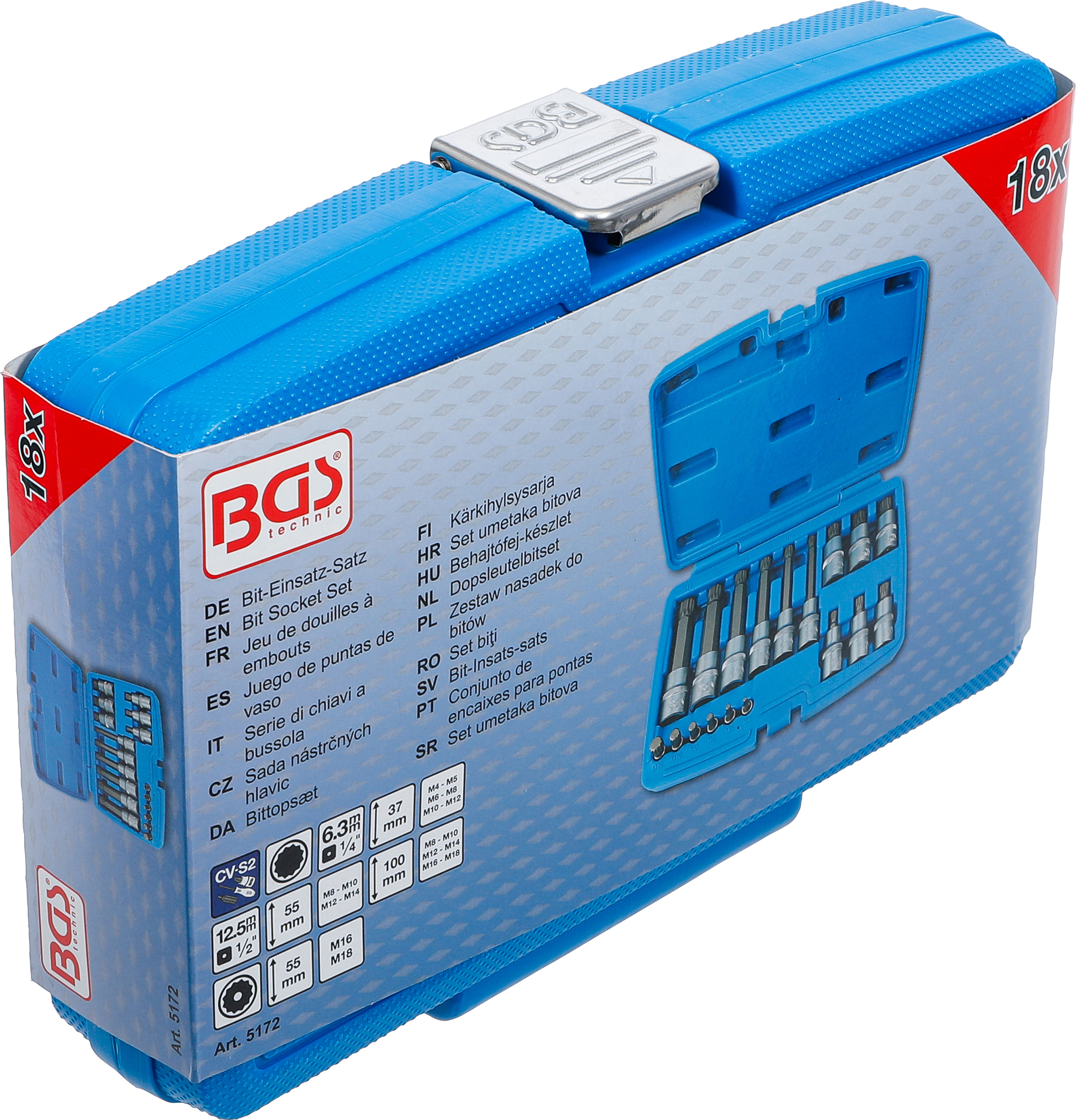 BGS Bit-Einsatz-Satz | Antrieb Innenvierkant 6,3 mm (1/4") / 12,5 mm (1/2") | Innenvielzahn (für XZN) | 18-tlg.