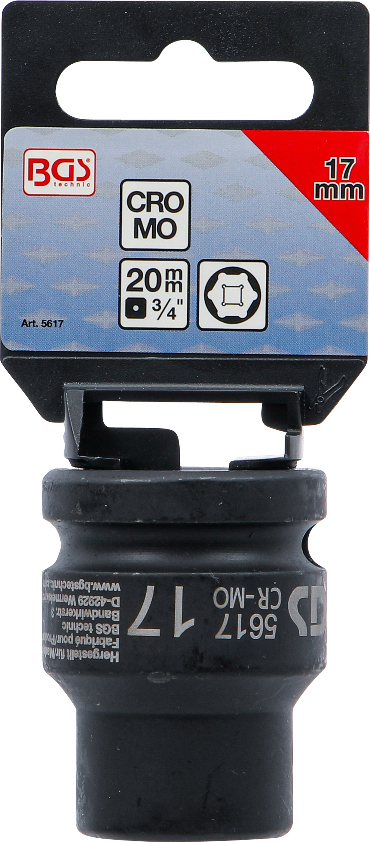 BGS Kraft-Steckschlüssel-Einsatz Sechskant | Antrieb Innenvierkant 20 mm (3/4") | SW 17 mm