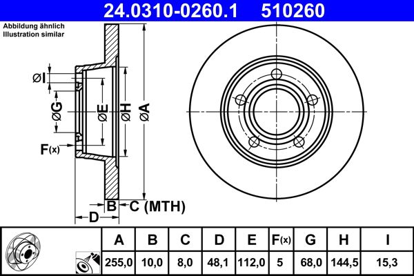 Bremsscheibe “ATE 255 mm, 10 mm, 8 mm”