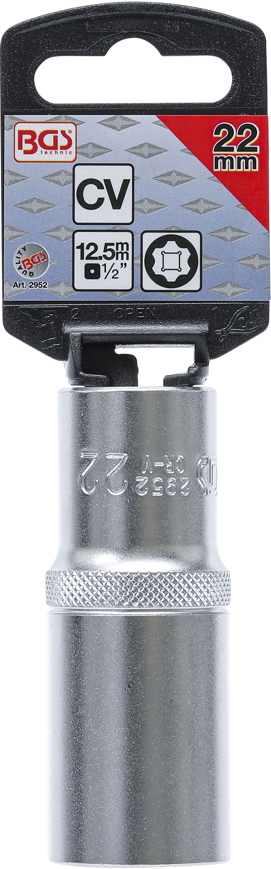 BGS Steckschlüssel-Einsatz Super Lock, tief | Antrieb Innenvierkant 12,5 mm (1/2") | SW 22 mm