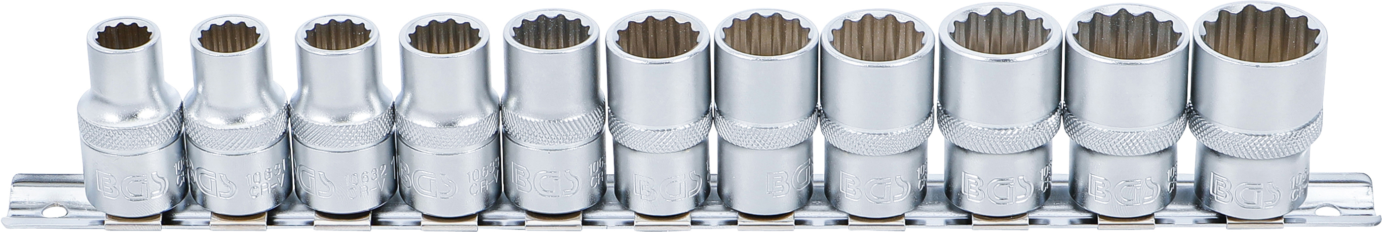 BGS Steckschlüssel-Einsatz-Satz, Zwölfkant | Antrieb Innenvierkant 12,5 mm (1/2") | SW 10 - 21 mm | 11-tlg.