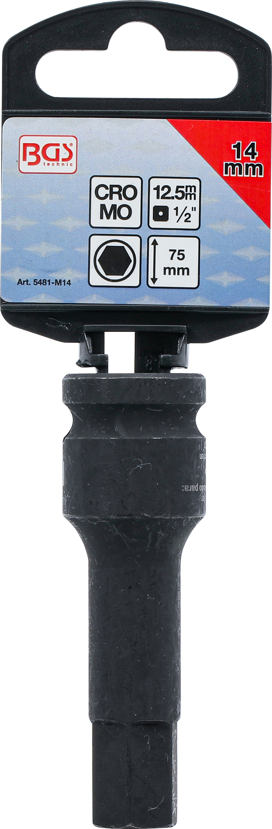 BGS Kraft-Bit-Einsatz | Länge 75 mm | Antrieb Innenvierkant 12,5 mm (1/2") | Innensechskant 14 mm