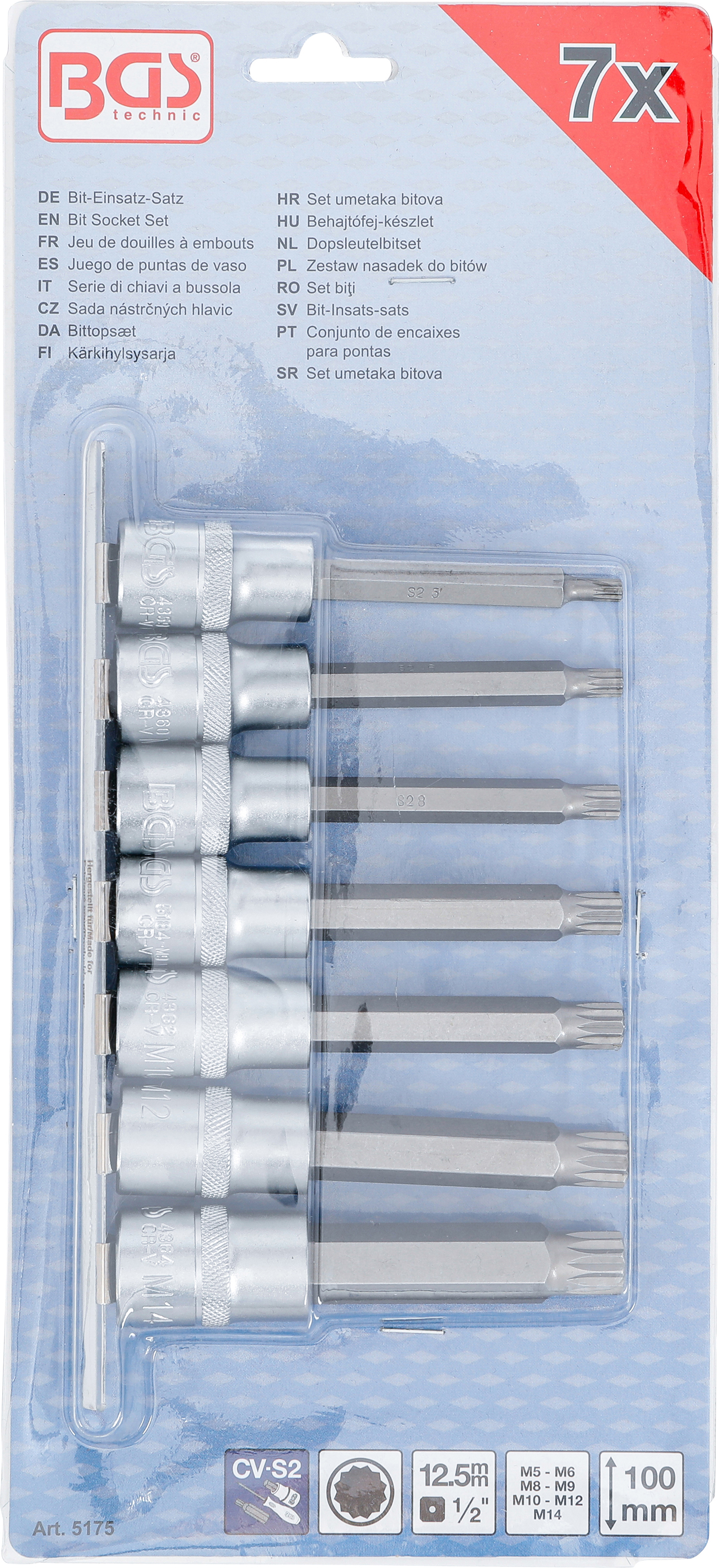 BGS Bit-Einsatz-Satz | Antrieb Innenvierkant 12,5 mm (1/2") | Innenvielzahn (für XZN) M5 - M14 | 7-tlg.