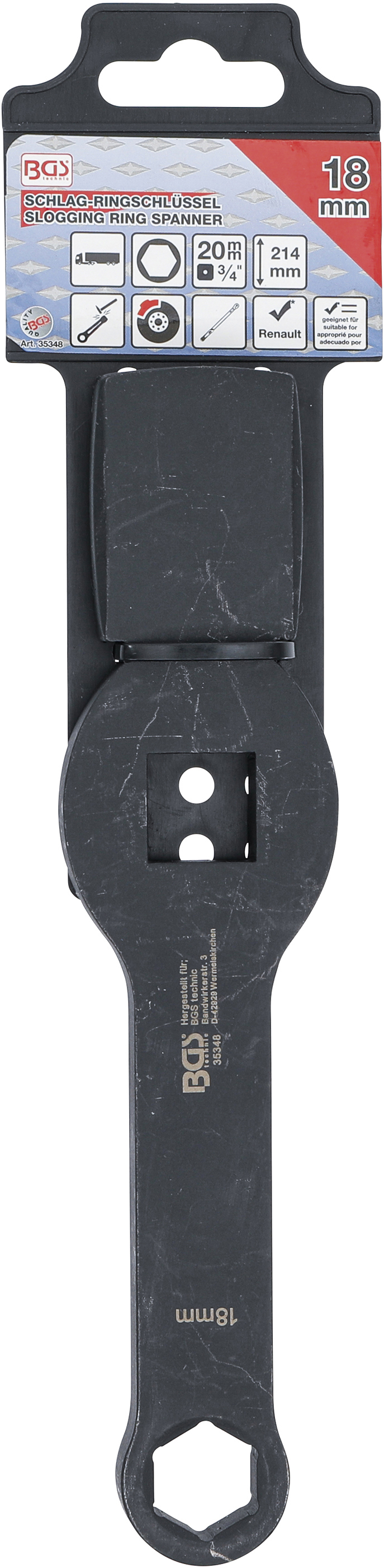 BGS Schlag-Ringschlüssel | Sechskant | mit 2 Schlagflächen | SW 18 mm