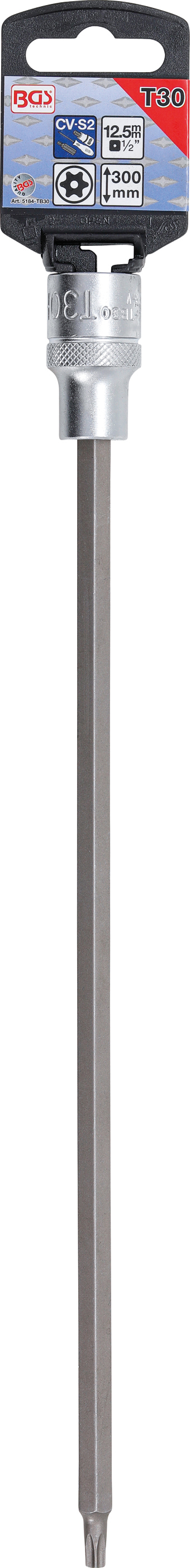BGS Bit-Einsatz | Länge 300 mm | Antrieb Innenvierkant 12,5 mm (1/2") | T-Profil (für Torx) mit Bohrung T30